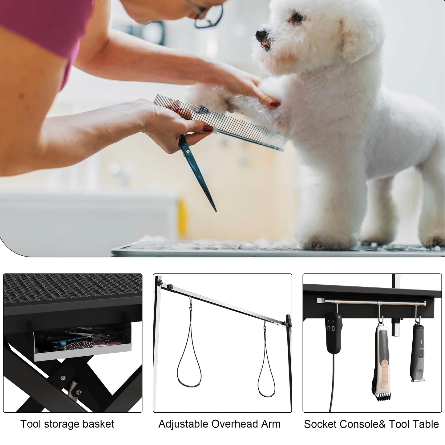 electric pet grooming table, 110V/220V professional groomer recommend super Deluxe electric pet grooming table, 110V/220V professional groomer recommend height adjust from 8 up to 36inch BLACK COLOR