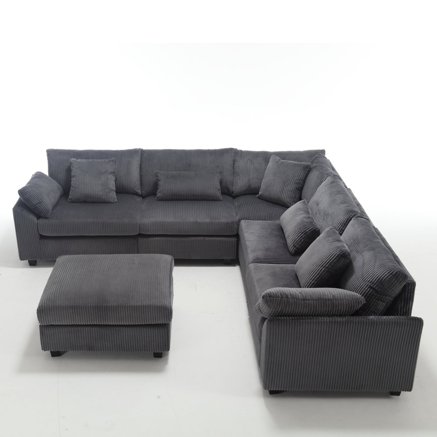 Oversized Modular Sectional Sofa Couches Set,Corduroy Upholstered Deep Seat Comfy Sofa for Living Room,Dark Gray