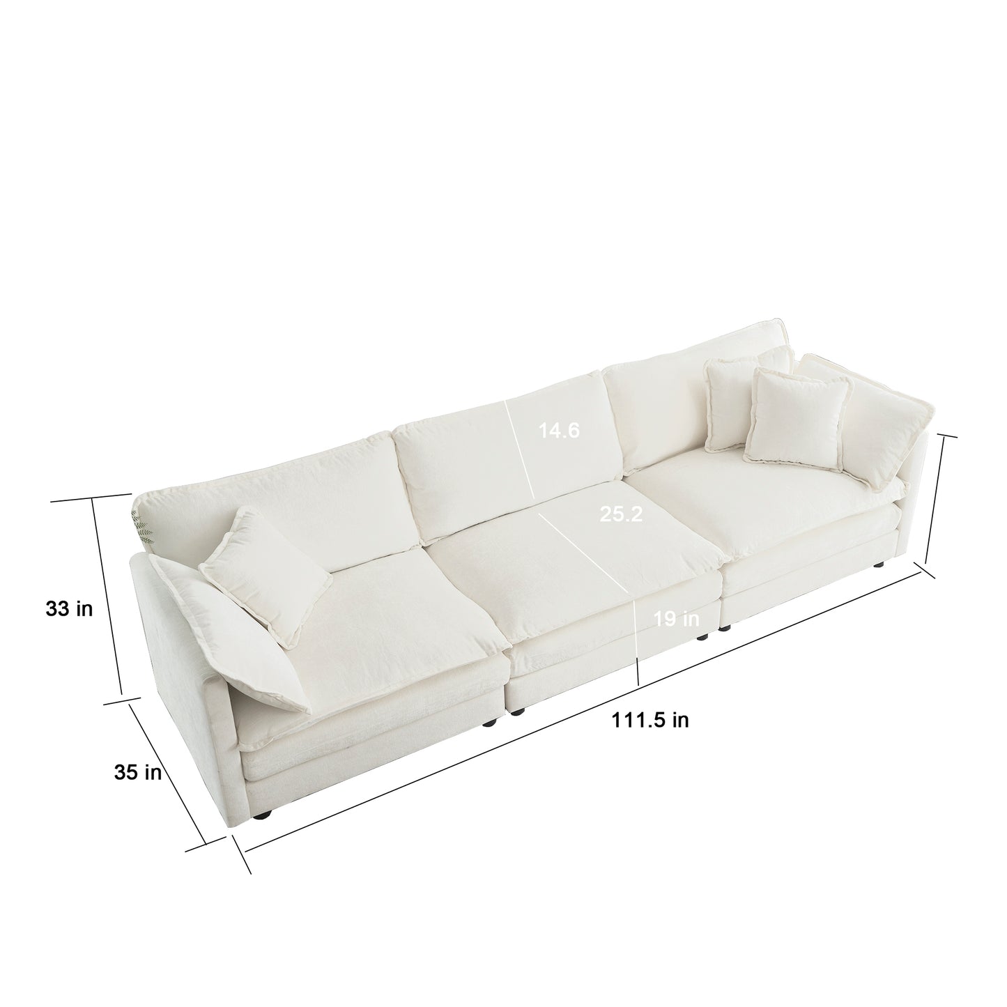 [SantaChoice] Free Combination Comfy Upholstery Modular Oversized L Shaped Sectional Sofa With Reversible Ottoman, White Chenille