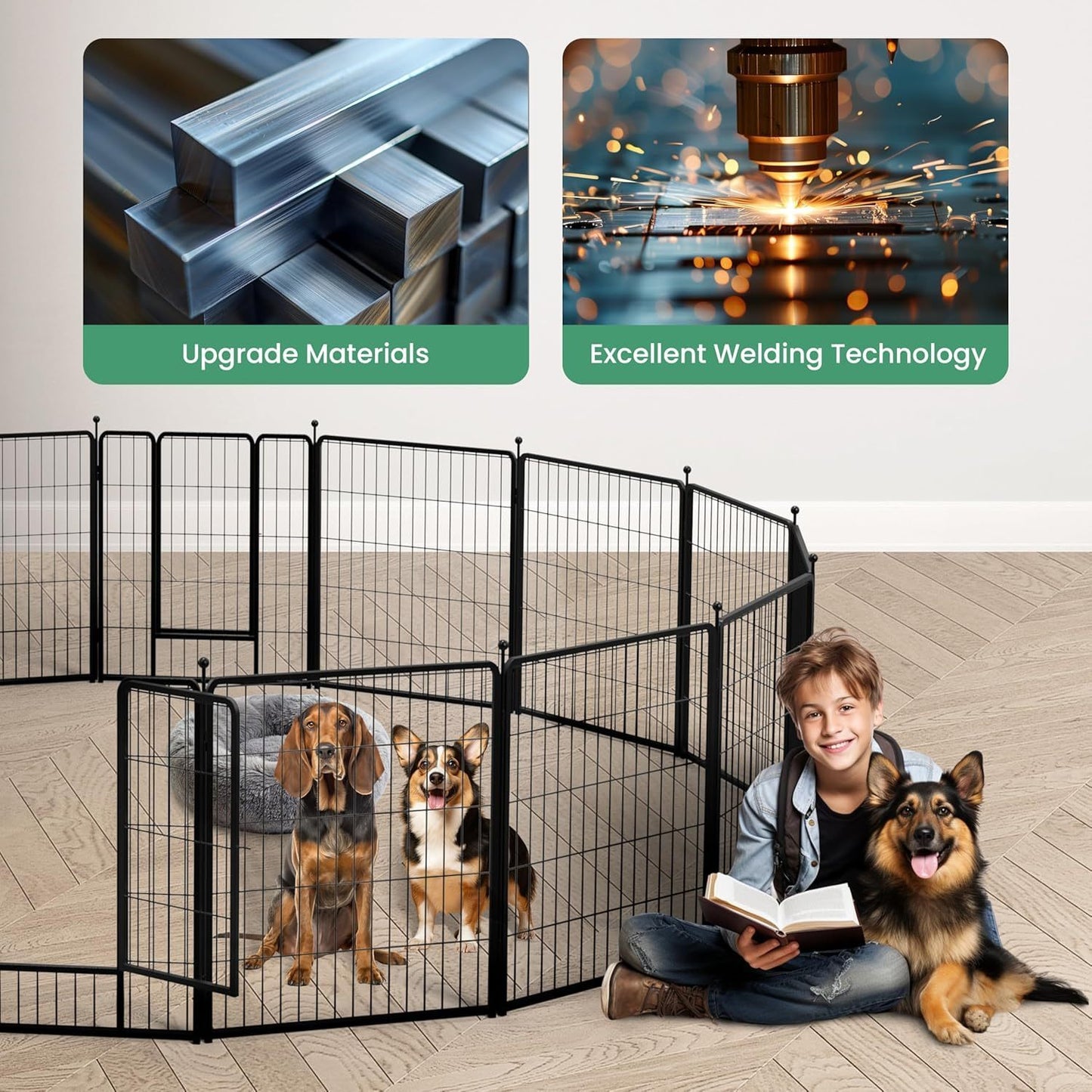 Dog Playpen, 40" Height 8 Panels Fence with Anti-Rust Coating, Metal Heavy Portable Foldable Dog Pen for Medium/Large Dogs RV Camping, Black