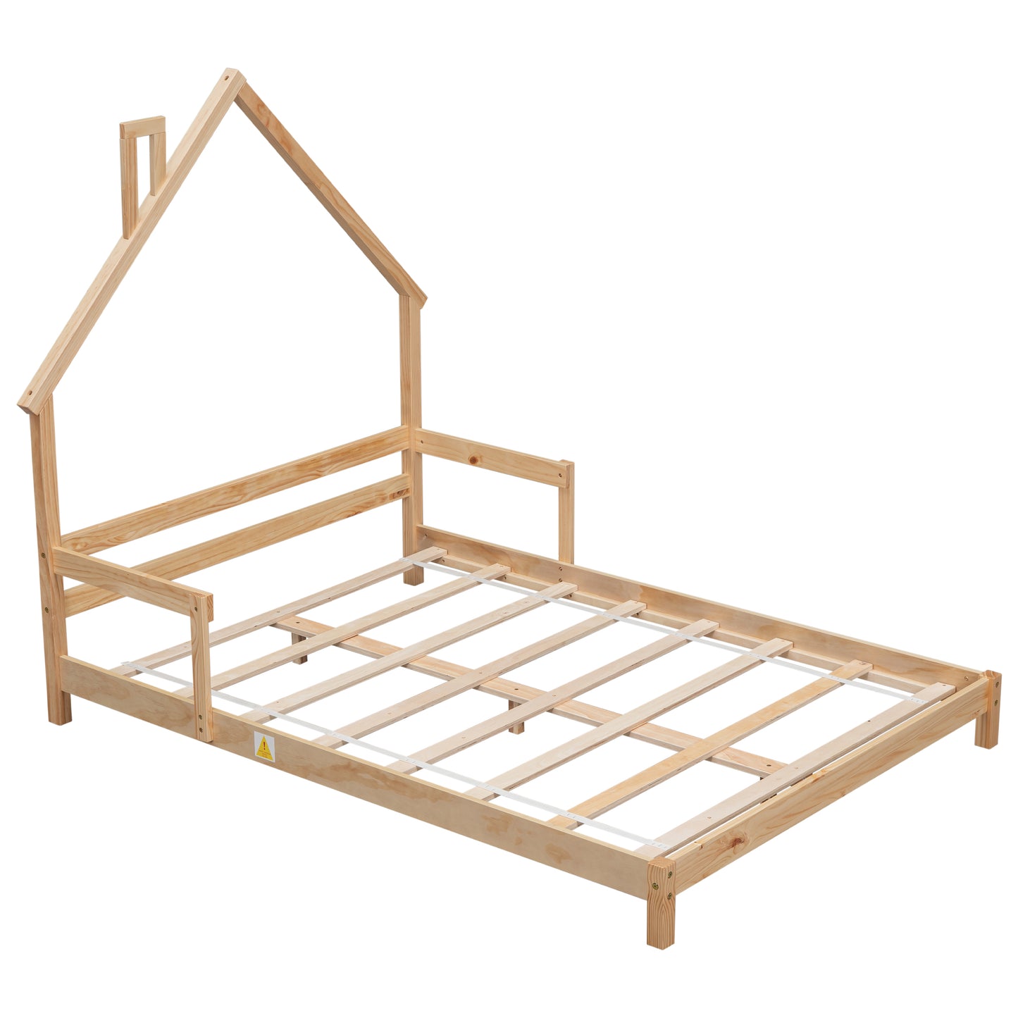 Full House-Shaped Headboard Bed with Handrails ,slats
,Natural