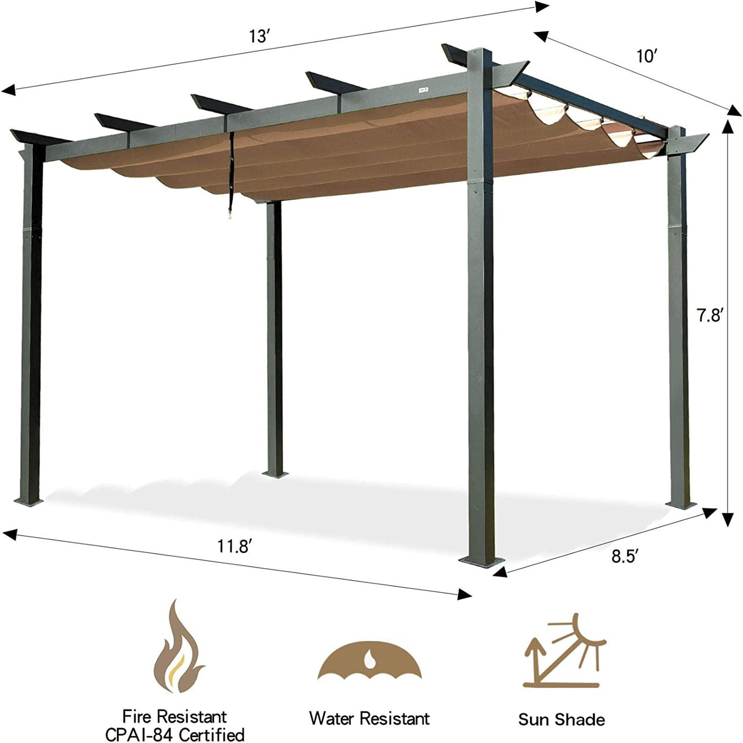 Aluminum Retractable Pergola with Sun Shade Patio Gazebo with Weather-Resistant Canopy for Backyard Deck Garden Grape Trellis Outdoor Pergola, Beige