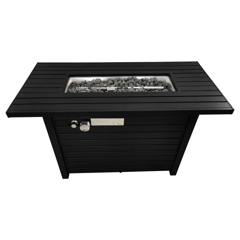 25" H x 42" W Steel Outdoor Fire Pit Table with Lid (Black)