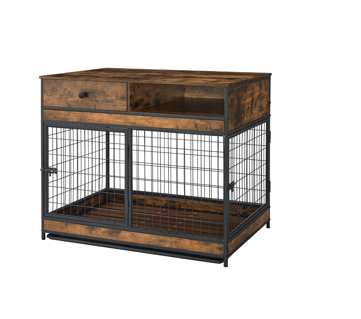 Furniture Dog Cage Crate with Double Doors. Antique Brown,38.78'' W x 27.36'' D x 32.17'' H.