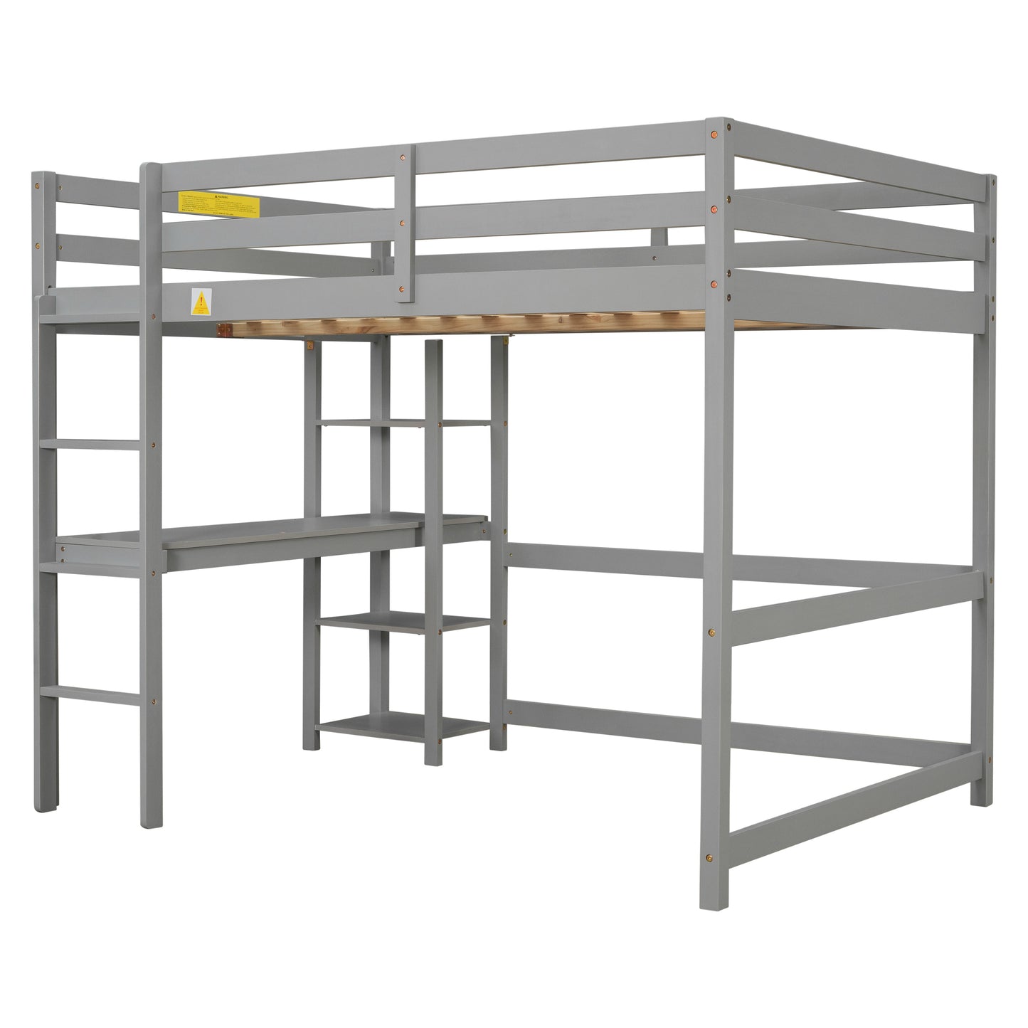 Full Loft Bed with Desk ,Shelves and Ladder, Grey