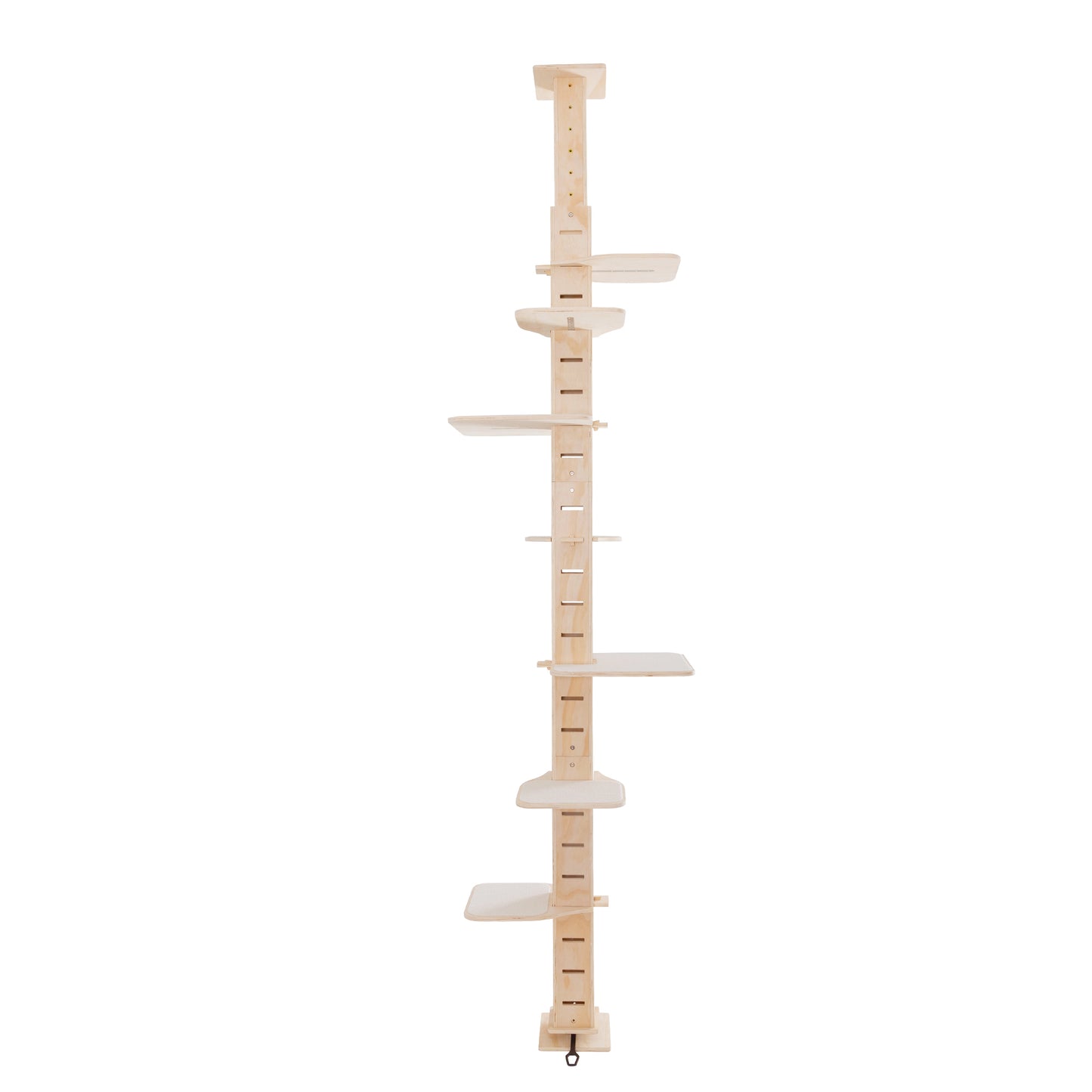 9' Adjustable Height Floor-to-Ceiling Cat Tree, Multi-Level Cat Vertical Cat Condo, Cat Climbing Frame Activity Center with Perching Shelves for Indoor Cats, Natural