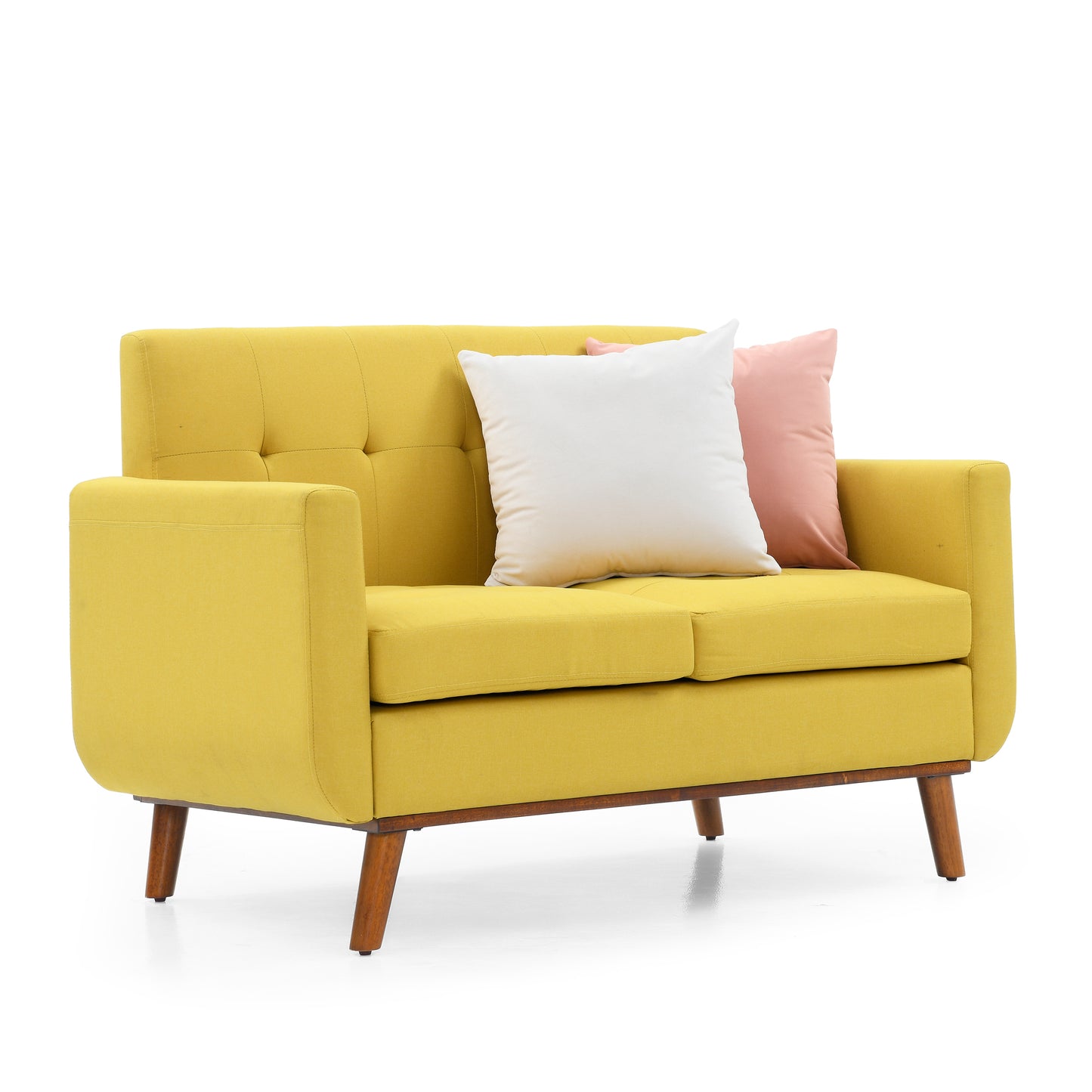 [SantaChoice] Loveseat Sofa, Mid Century Modern Decor Love Seat Couches for Living Room, Button Tufted Upholstered Small Couch for Bedroom, Solid and Easy to Install Love Seats Furniture, Yellow