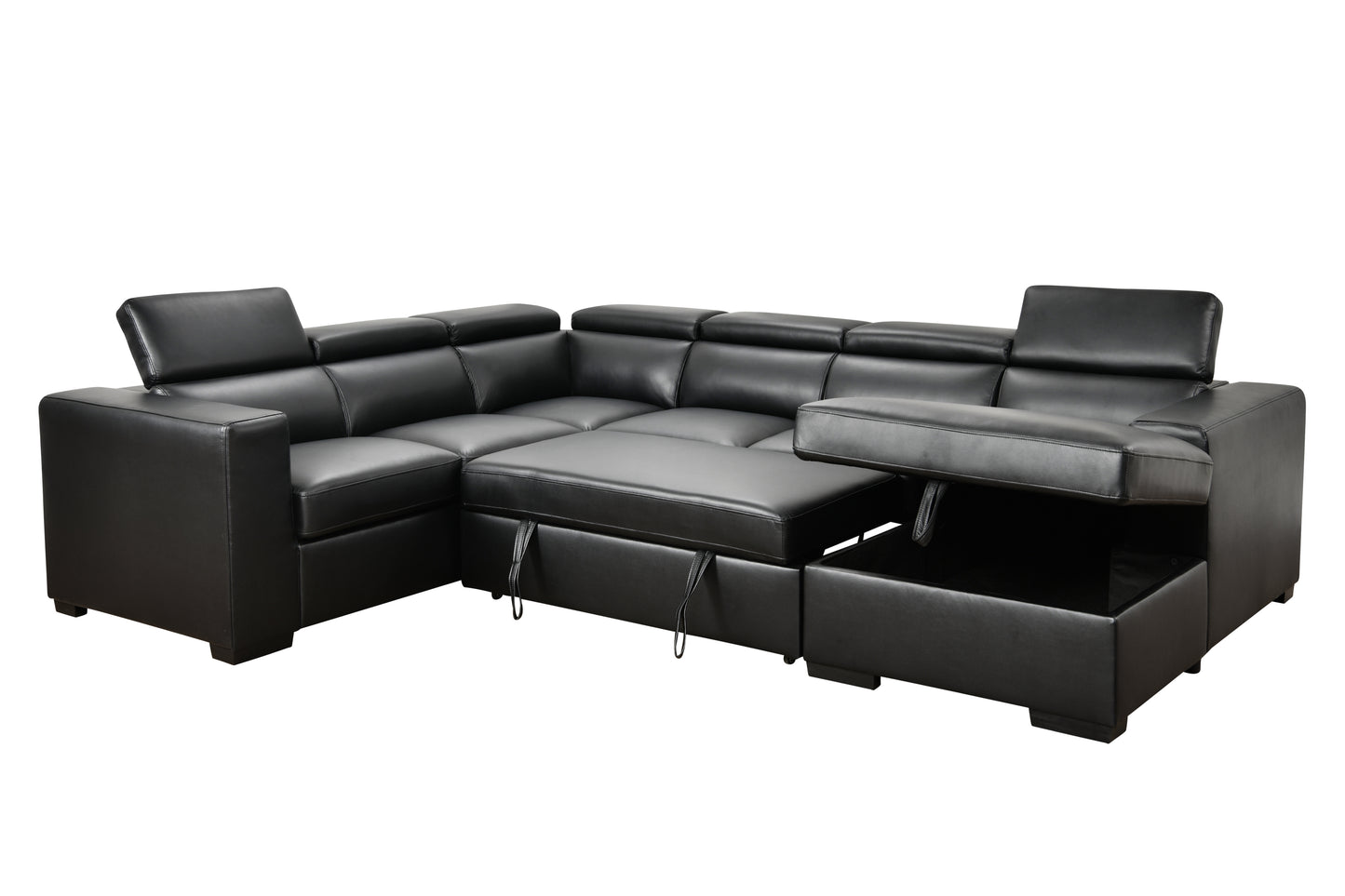 [SantaChoice] 123" Modern U Shaped 7-seat Sectional Sofa Couch with Adjustable Headrest, Sofa Bed with Storage Chaise-Pull Out Couch Bed for Living Room ,Black