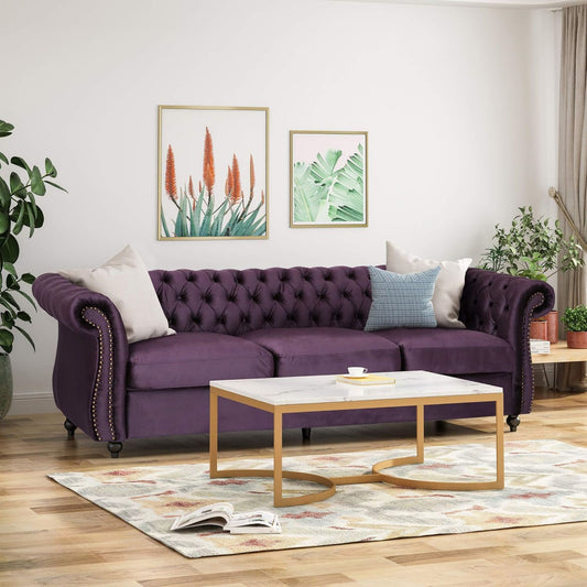 [SantaChoice] Luxurious 3-Seater Purple Velvet Sofa, Featuring a Classic Design with Modern Elegance, Perfect for Adding Sophistication and Style to Any Living Room, Plush Comfort and Durable Craftsmanship