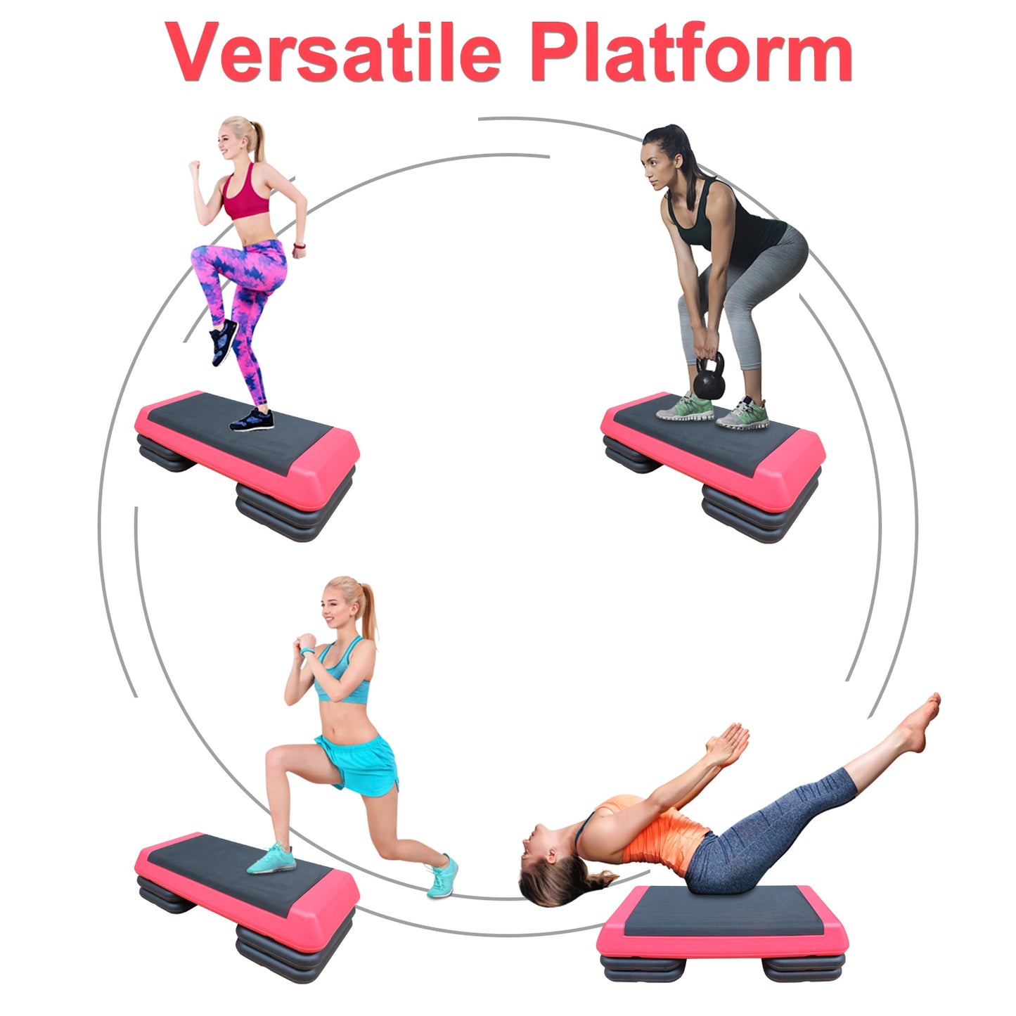 Adjustable Workout Aerobic Stepper in Fitness & Exercise Step Platform Trainer Red Black with 4 Risers