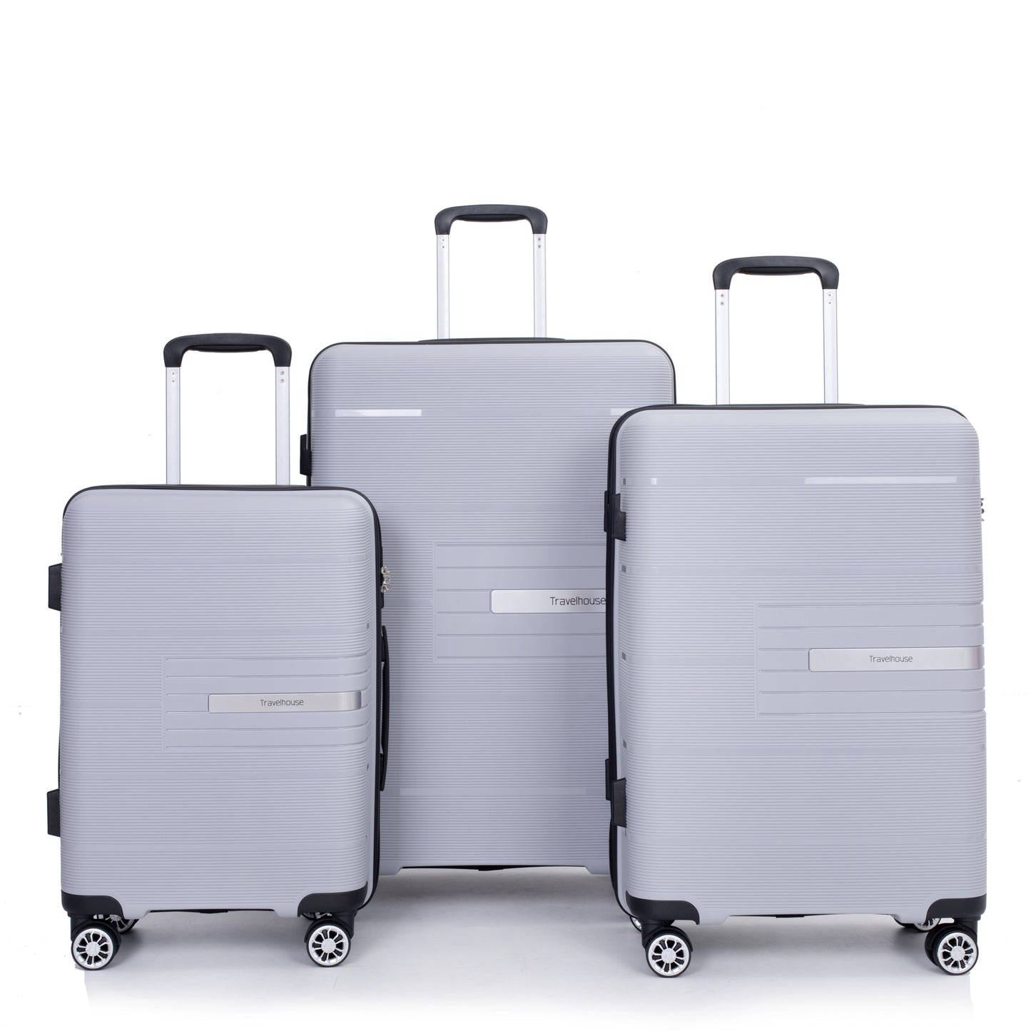 Hardshell Suitcase Double Spinner Wheels PP Luggage Sets Lightweight Durable Suitcase with TSA Lock,3-Piece Set (20/24/28) , Silver