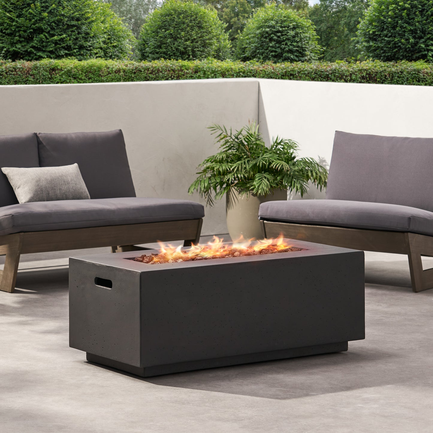 40" Outdoor 40,000 BTU Rectangular MgO Concrete Propane Fire Pit, Light Grey (Tank Cover not Included)