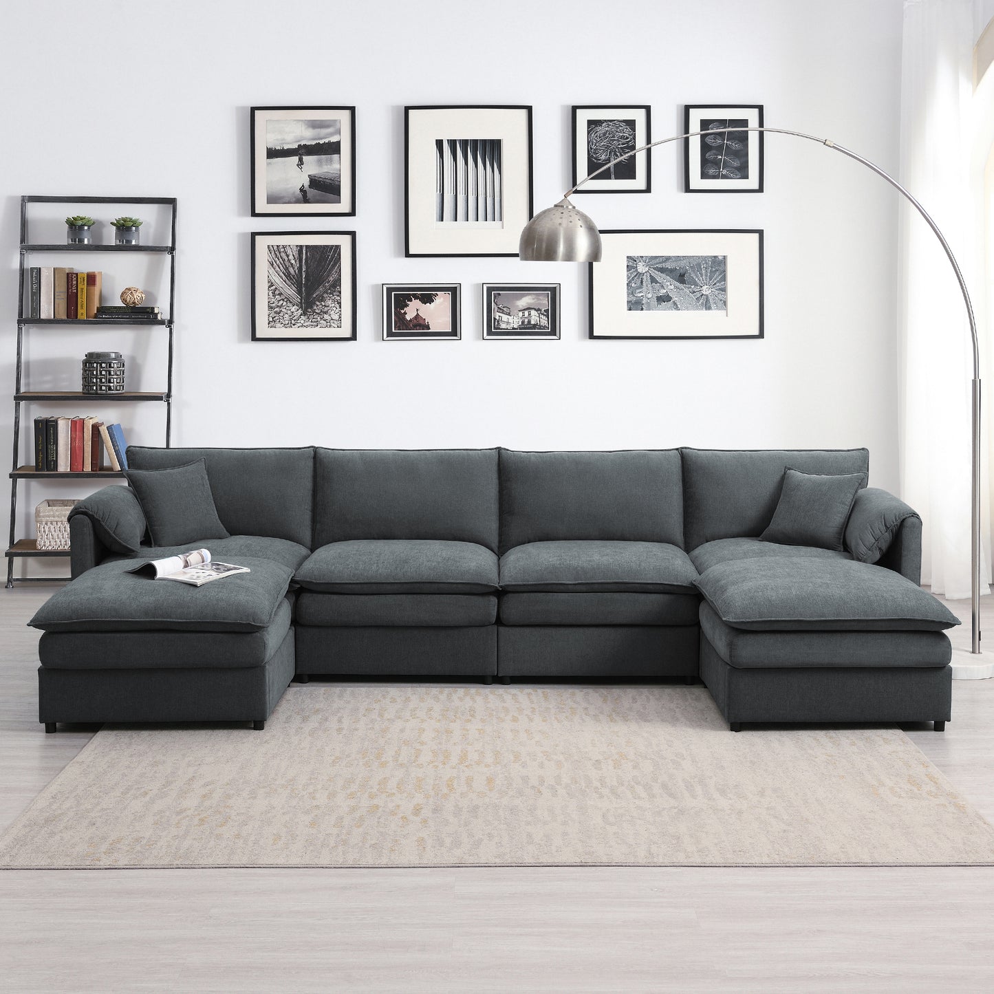 [SantaChoice] 134*66" Chenille Modular Sectional Sofa,U Shaped Cloud Couch Set with Double Cushions ,6 Seat Sleeper Sofa Bed with Ottomans,Oversized Indoor Furniture for Living Room, 3 Colors