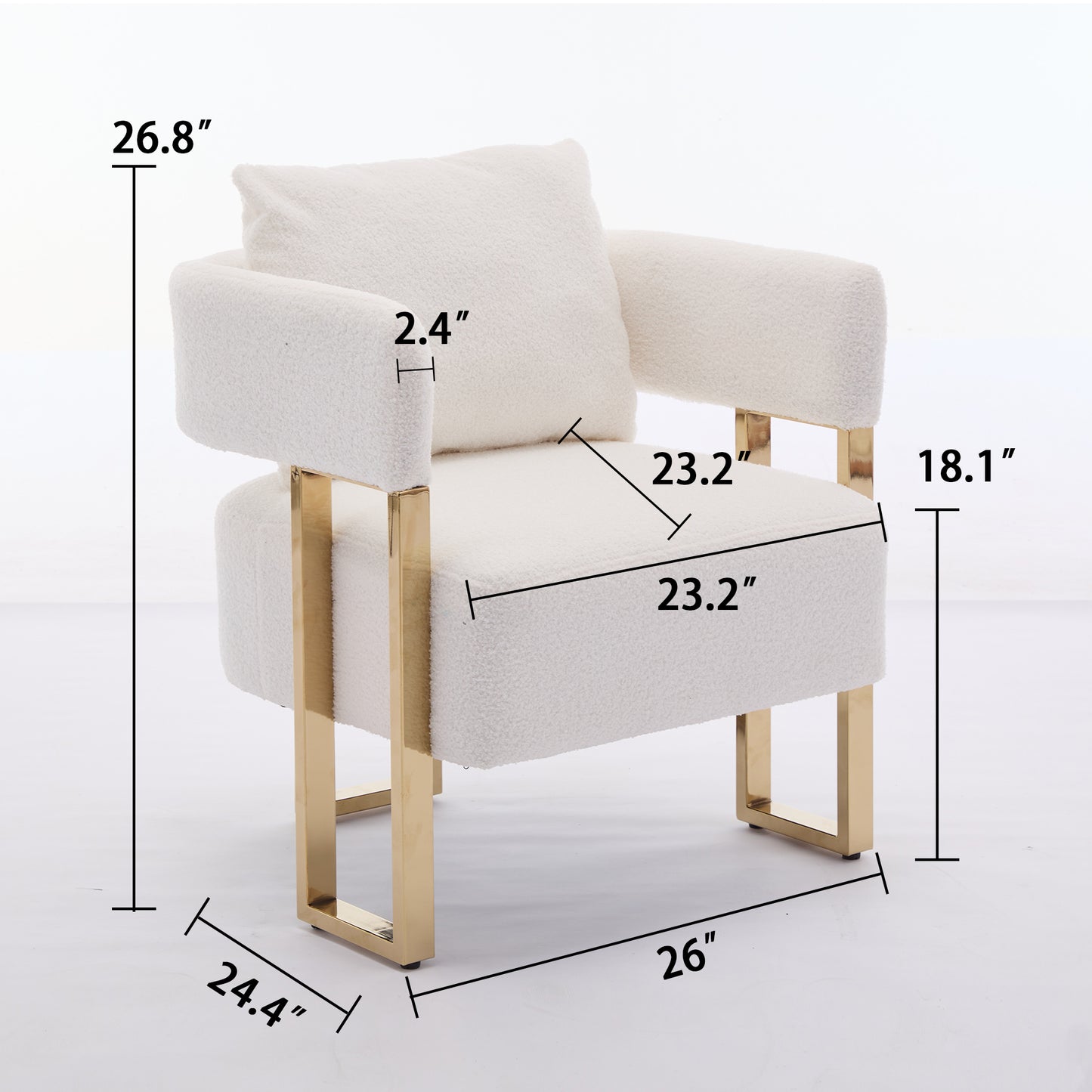 [SantaChoice] TS Modern decorative chair, living room side chair with gold metal legs, no wheels, suitable for dressing area, reception room, office,Teddy fleece upholstered metal foot sofa 1PC White