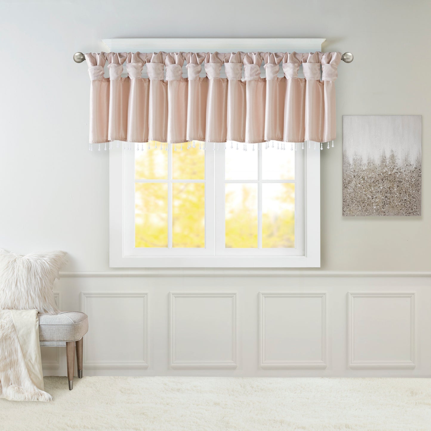 Lightweight Faux Silk Valance With Beads Blush 50x26'