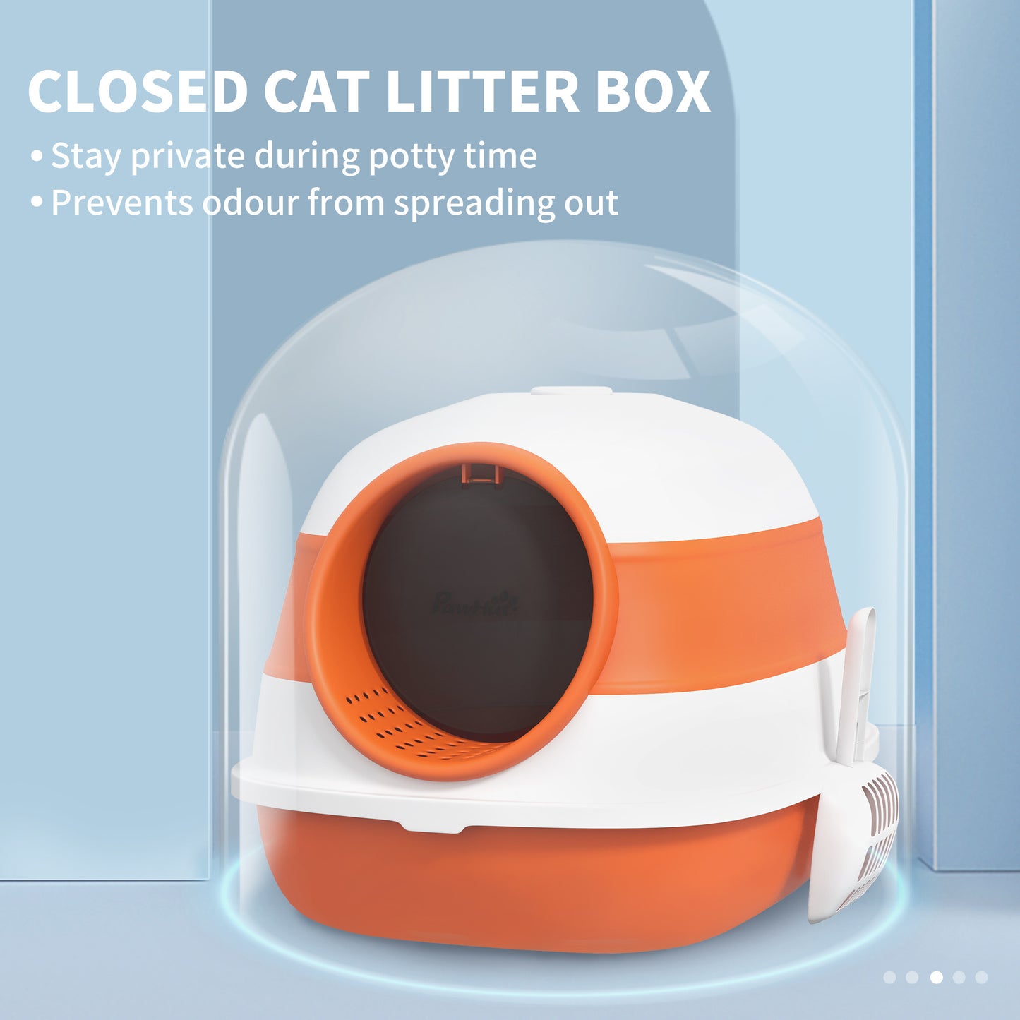 PawHut Cat Litter Box with Lid, Covered Litter Box w/ High Sides, Air Freshener, Large Two-Way Entrance Kitty Litter Box, Foldable, Easy Clean, Orange, and Black