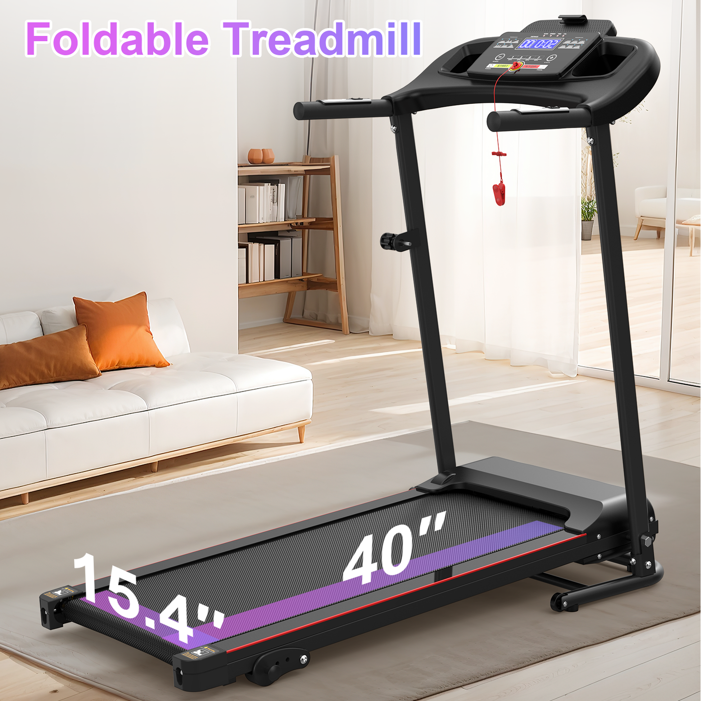 Folding Treadmill with Incline 2.5HP 12KM/H Electric Treadmill for Home Foldable, Bluetooth Music Cup Holder Heart Rate Sensor Walking Running Machine for Indoor Home Gym Exercise Fitness