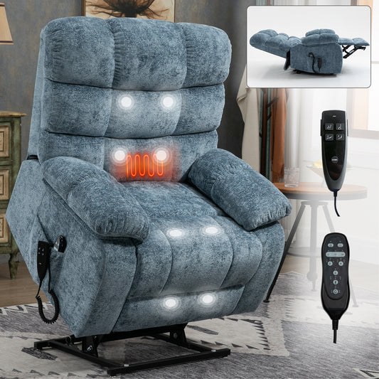 Lift Recliner Chair Heat Massage Dual Motor Infinite Position Up to 350 LBS Large Electric Power Lift Recliners with Power-Remote, Medium-firm and Heavy duty, Blue