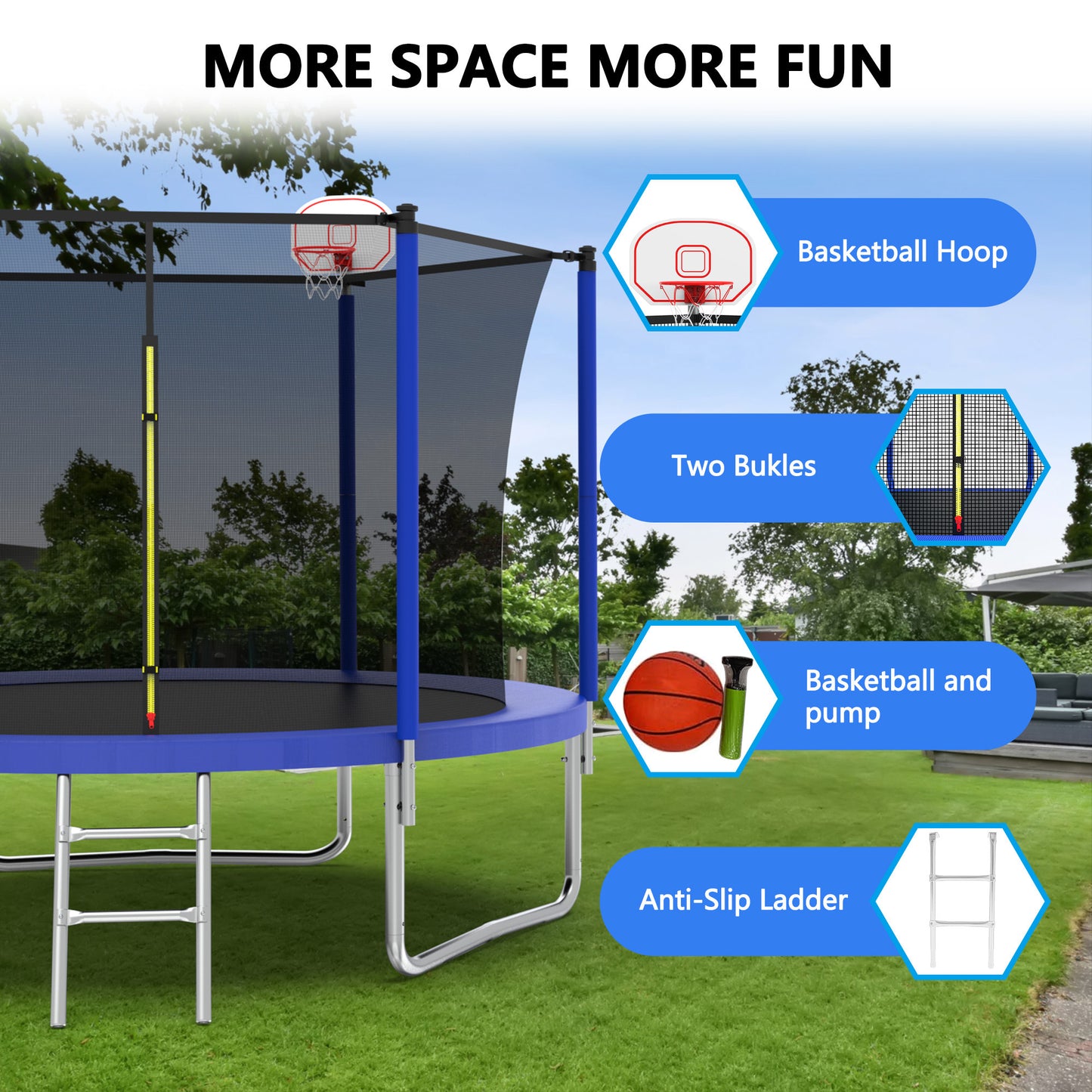 10FT Trampoline for Kids,  Basketball Hoop and Ladder, Outdoor Kids Trampoline with Safety Enclosure,Fast Assembly for Backyard Fun,ASTM Approved