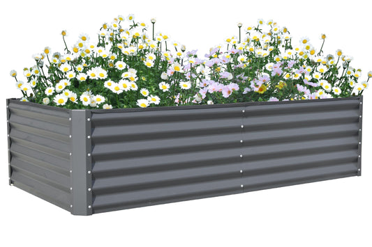 6x3x1.5ft Galvanized Raised Garden Bed, Outdoor Planter Garden Boxes Large Metal Planter Box for Gardening Vegetables Fruits Flowers, Gray