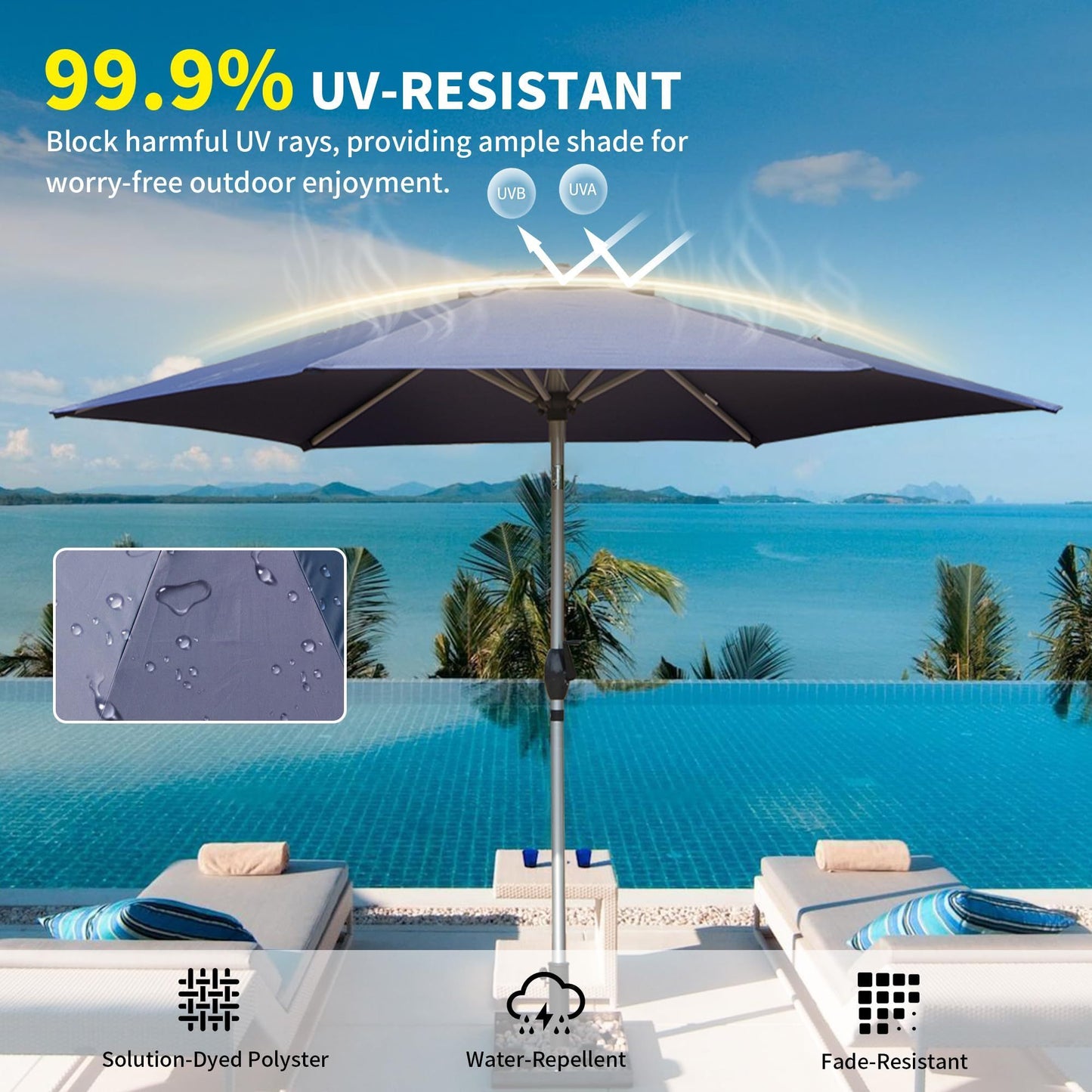 7.5FT Patio Umbrella, Outdoor Table Umbrella with Push Button Tilt and Crank, UV Protection Waterproof Market Sun Umbrella with 6 Sturdy Ribs for Garden, Deck, Backyard, Pool (Navy Blue)