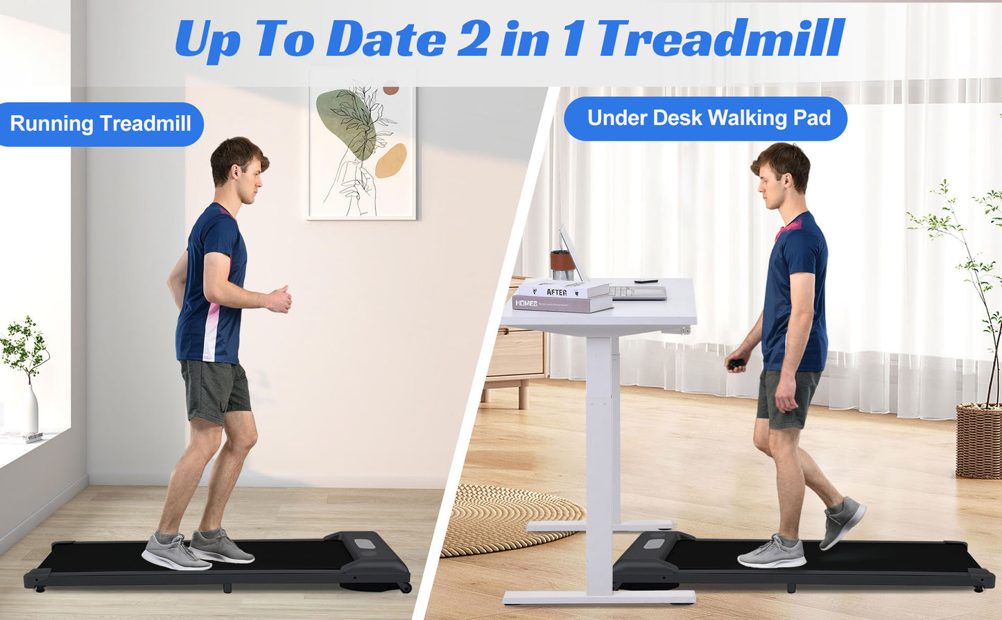 2 in 1 Under Desk Electric Treadmill 2.5HP, Remote Control, Display, Walking Jogging Running Machine Fitness Equipment for Home Gym Office