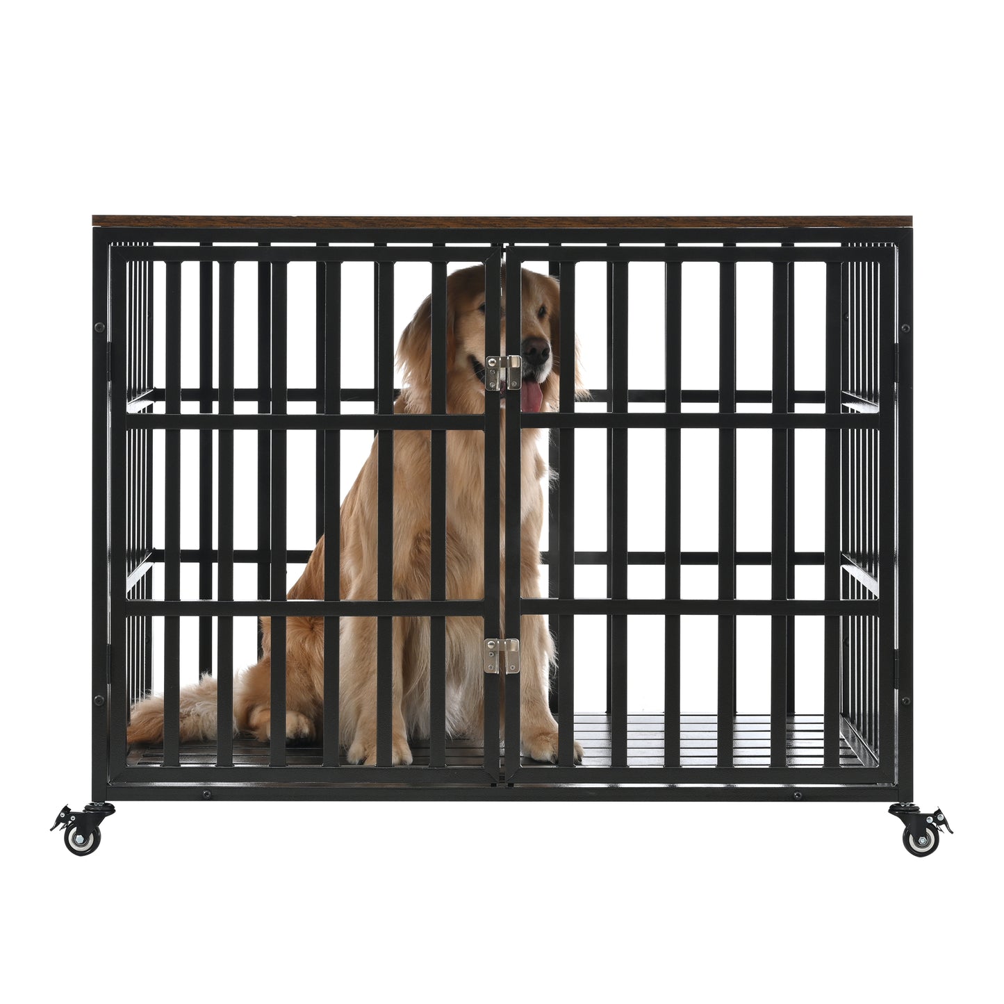 42" Heavy Duty Dog Crate for Large Medium Dogs, Furniture Style cage with 4 Lockable Wheels and 2 Locks, Decorative Pet House Wooden Cage Kennel Furniture Indoor