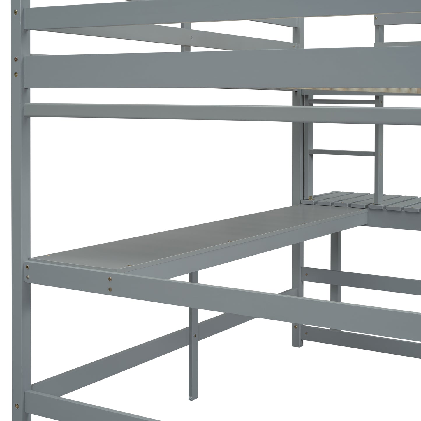 Full Size High Loft Bed with Built-in Desk, Ladder Platform, Ladders, Guardrails ,Grey