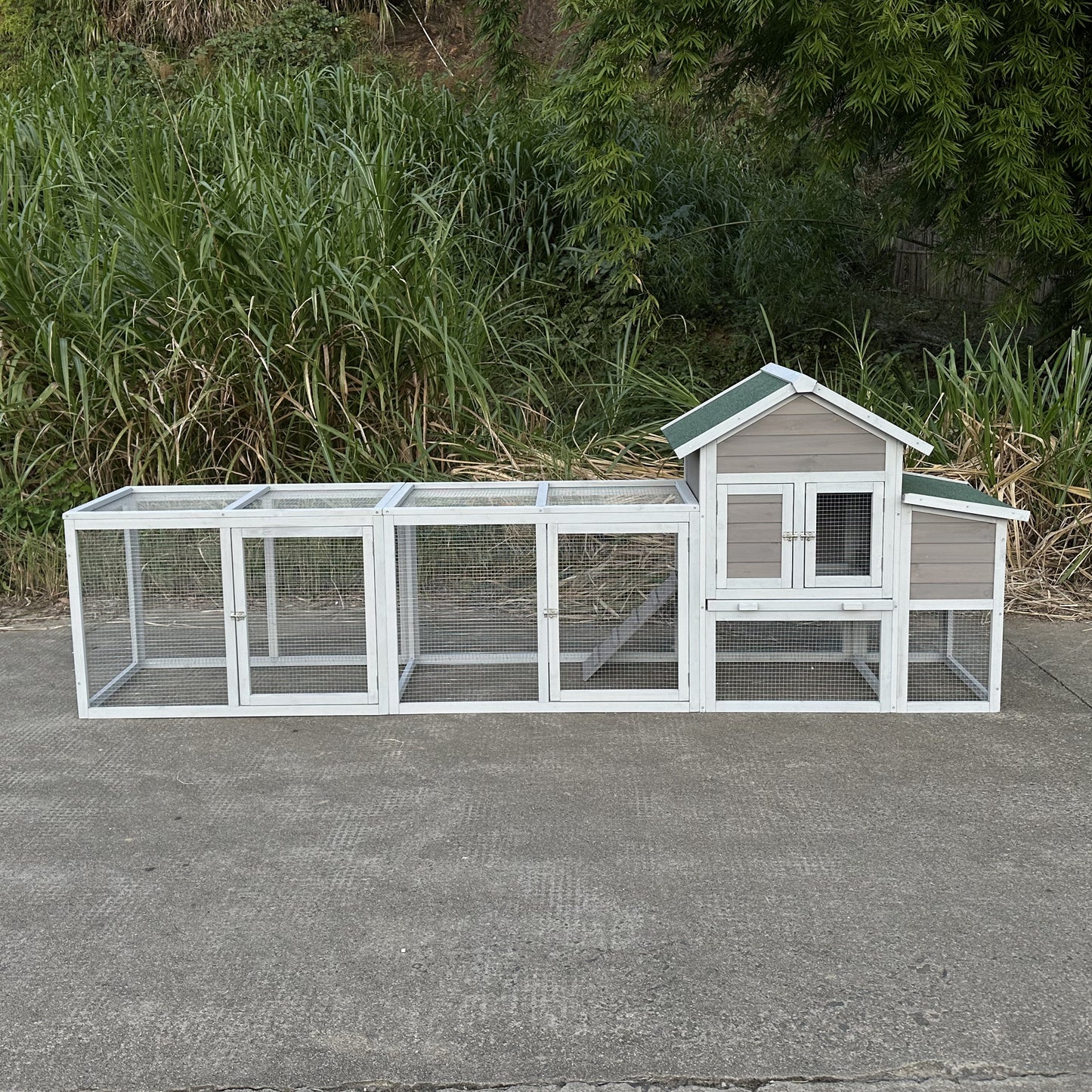 122" Large Gray Wood Chicken Coop Hen House Pet Rabbit Hutch Wooden Pet Cage Backyard with Nesting Box