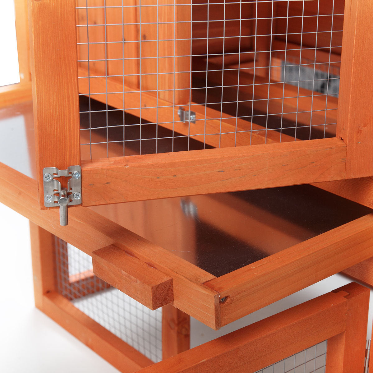 Large Wooden Rabbit Hutch Indoor and Outdoor Bunny Cage with a Removable Tray and a Waterproof Roof, Orange Red