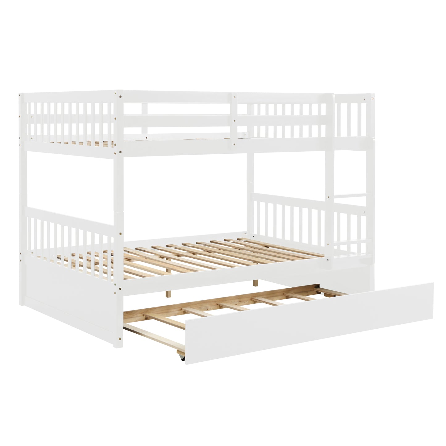 Full Over Full Bunk Bed with Trundle, Convertible to 2 Full Size Platform Bed, Full Size Bunk Bed with Ladder and Safety Rails for Kids, Teens, Adults,White(New Sku:W504S00212)