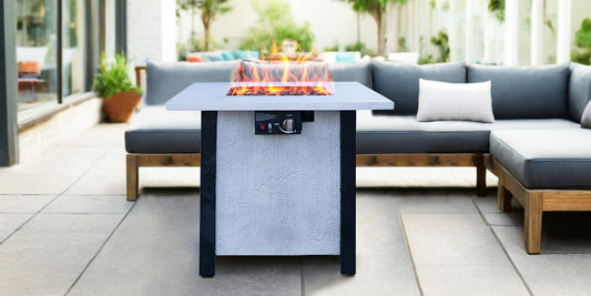 25" H Outdoor Patio Propane Gas Fire Pit Table - 50,000 BTU High-temperature-resistant carving process for environmentally friendly materials with the effect of charcoal grain