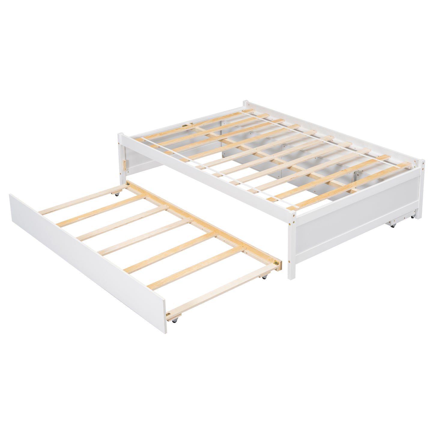 Full Size Storage Bed , Solid Wood Bed with Trundle, Under bed Storage Box of 2 Drawers, Shelves, and Nightstand ,White