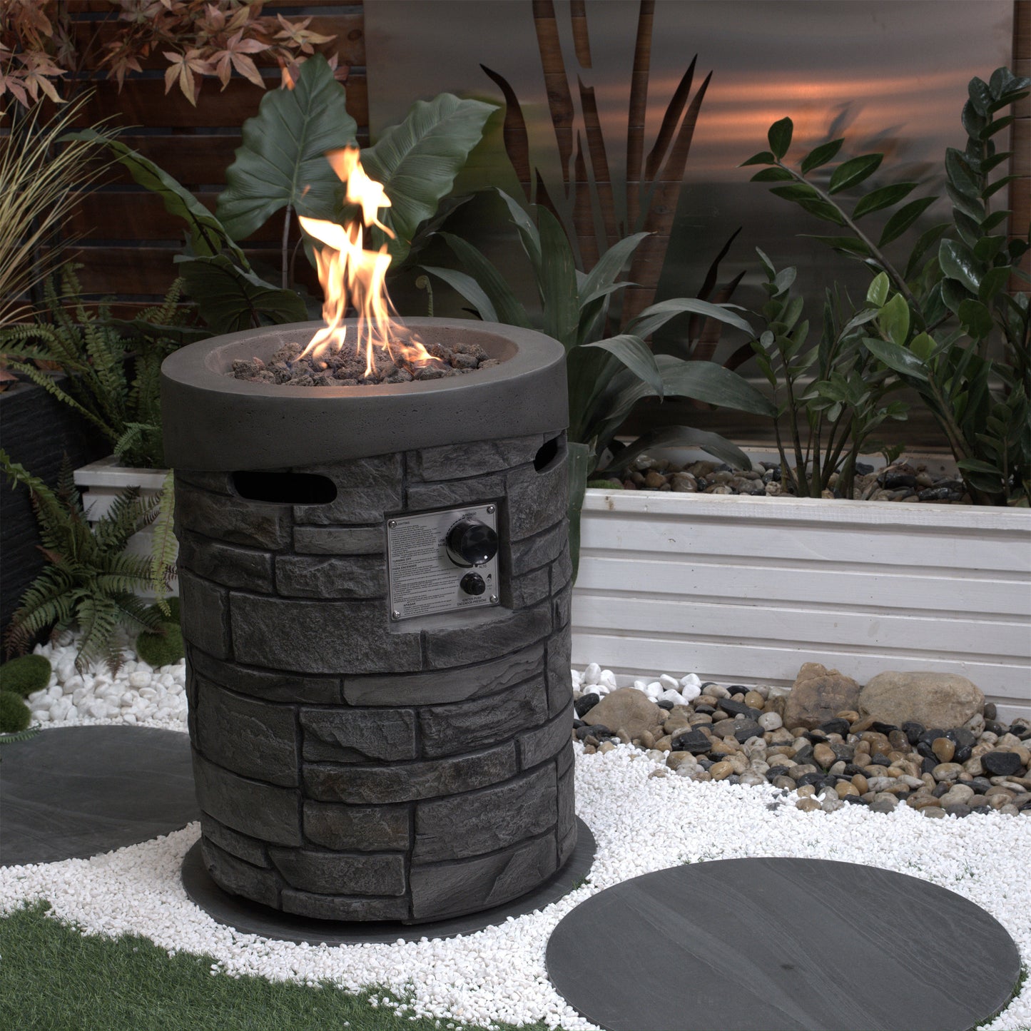 32000 BTU, CSA Certification Diameter 20 Inch Round Outdoor Gas Fire Pit,Contain 2.5kg Lava Stone And Rainproof Cover,Magnesium Oxide Cultured Stone Surface Finished,, More Suitable for Outdoor Garden