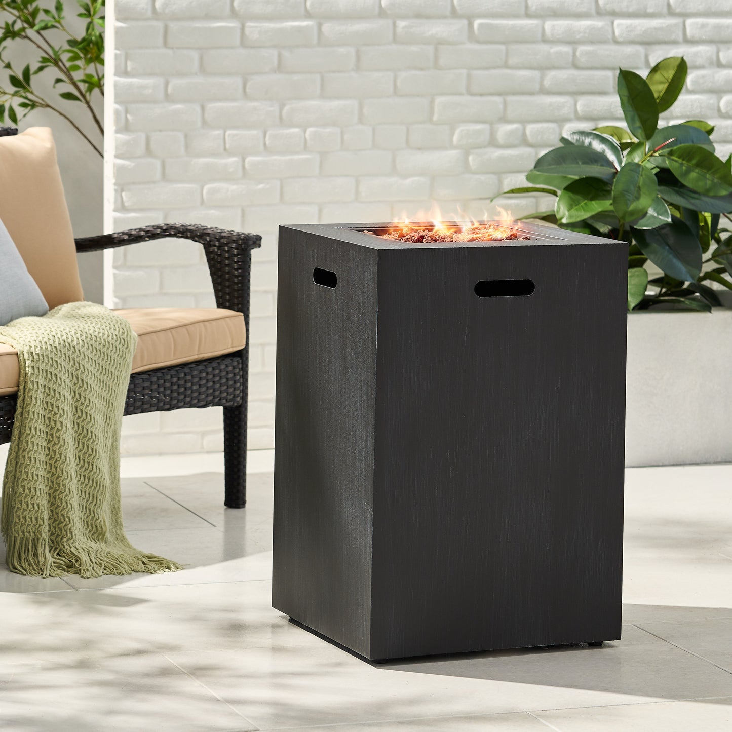 19.5" Outdoor 30,000 BTU Propane Fire Pit, Tank Inside, Brushed Black