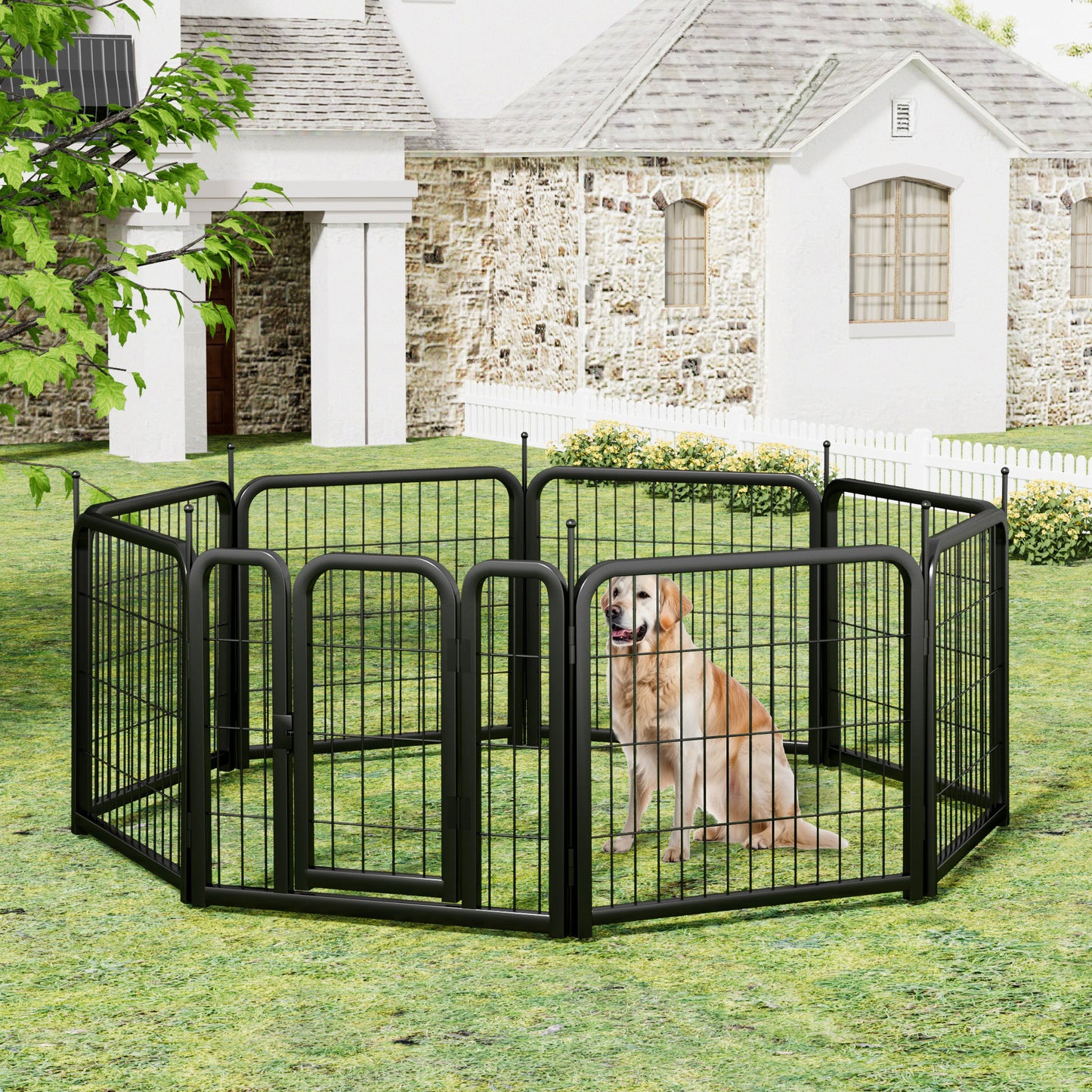 Dog Playpen Outdoor, 8 Panel Dog Fence 31.'' Pet Pen for Small Dogs Pet Exercise Pen for Puppy/Rabbit/Small Animals Portable Playpen for RV Camping Garden Yard, Indoor. Black, 26.3'' W x 31.5'' H.