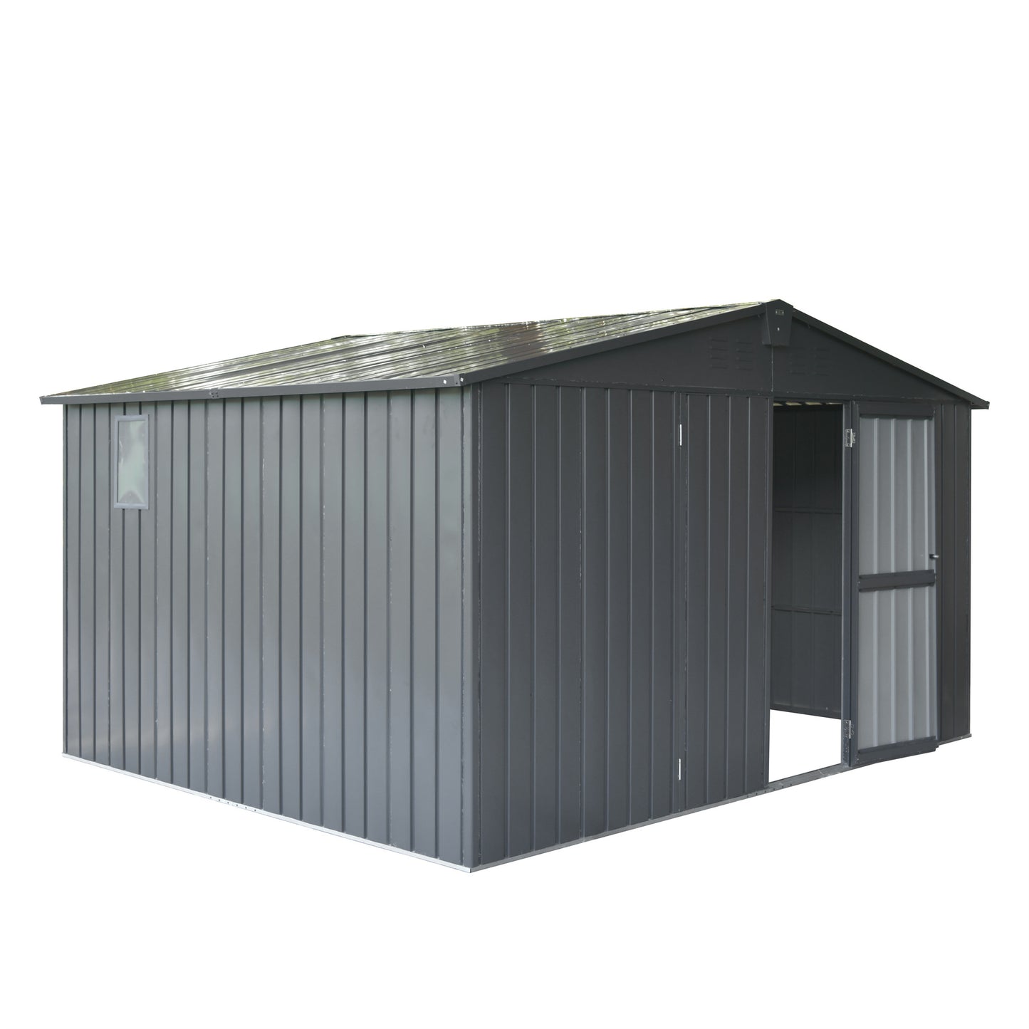 Backyard Storage Shed 11'x 9' with Galvanized Steel Frame & Windows, Outdoor Garden Shed Metal Utility Tool Storage Room with Lockable Door for Patio(Dark Gray)