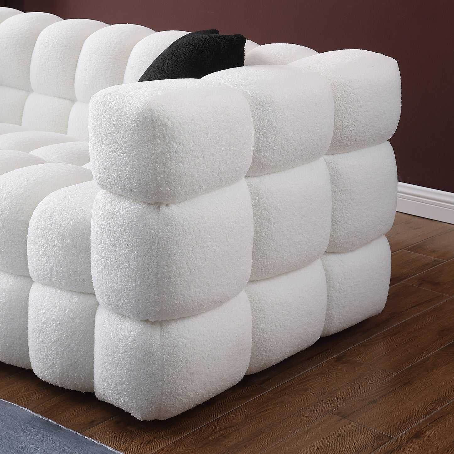 [SantaChoice] 84.3 length ,35.83" deepth ,human body structure for USA people,  marshmallow sofa,boucle sofa ,White color,3 seater