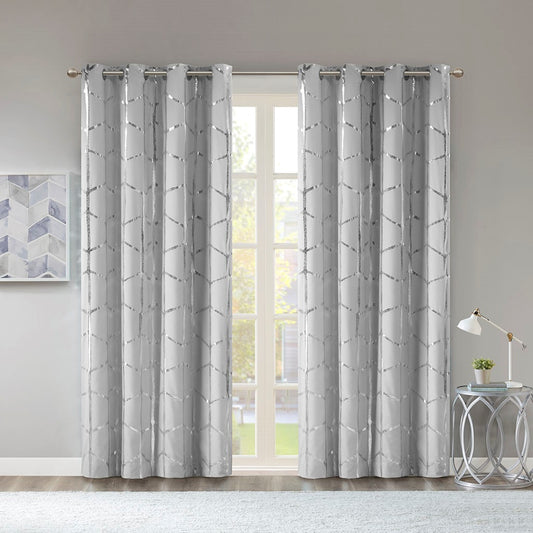 Total Blackout Metallic Print Grommet Top Curtain Panel(Only 1 Pc Panel)