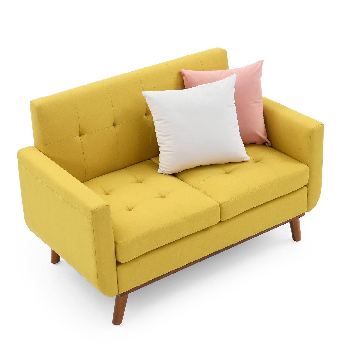 [SantaChoice] Loveseat Sofa, Mid Century Modern Decor Love Seat Couches for Living Room, Button Tufted Upholstered Small Couch for Bedroom, Solid and Easy to Install Love Seats Furniture, Yellow