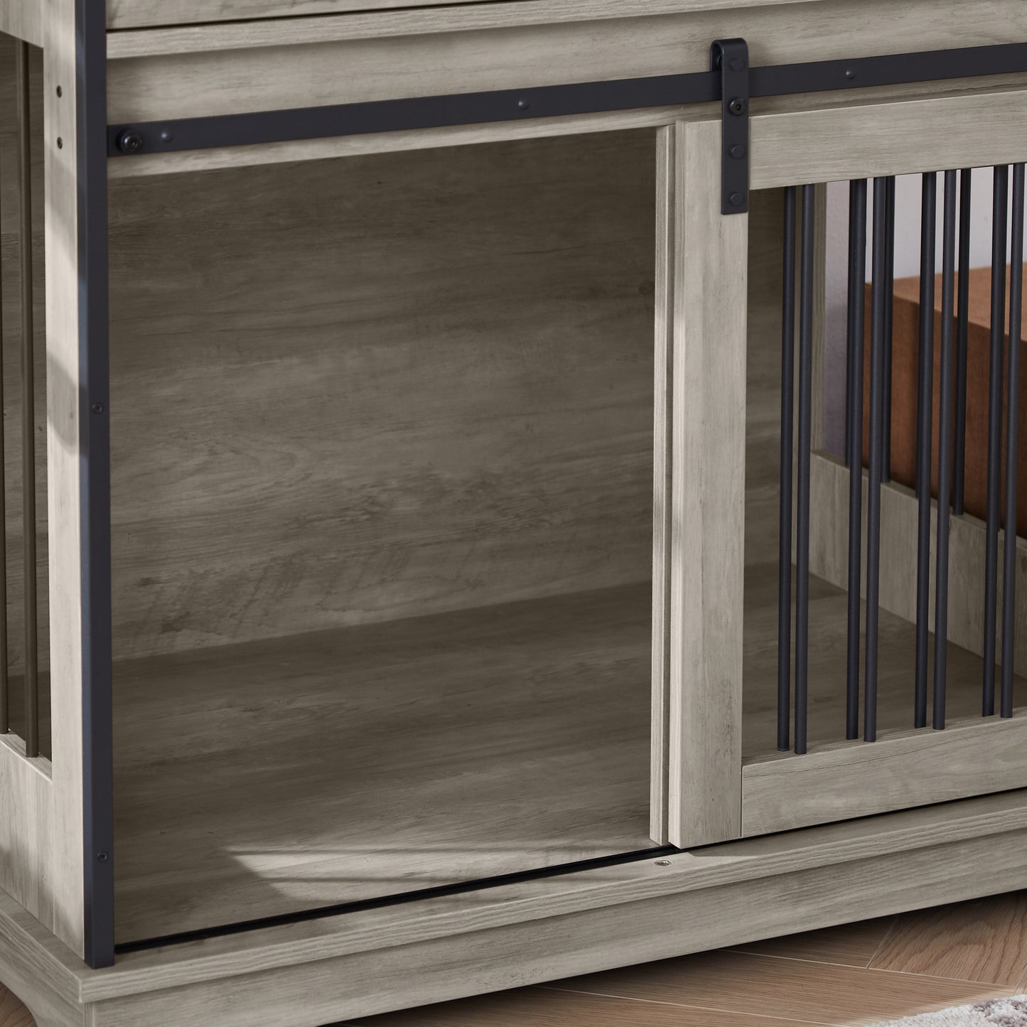 Sliding door dog crate with drawers. Grey,35.43'' W x 23.62'' D x 33.46'' H