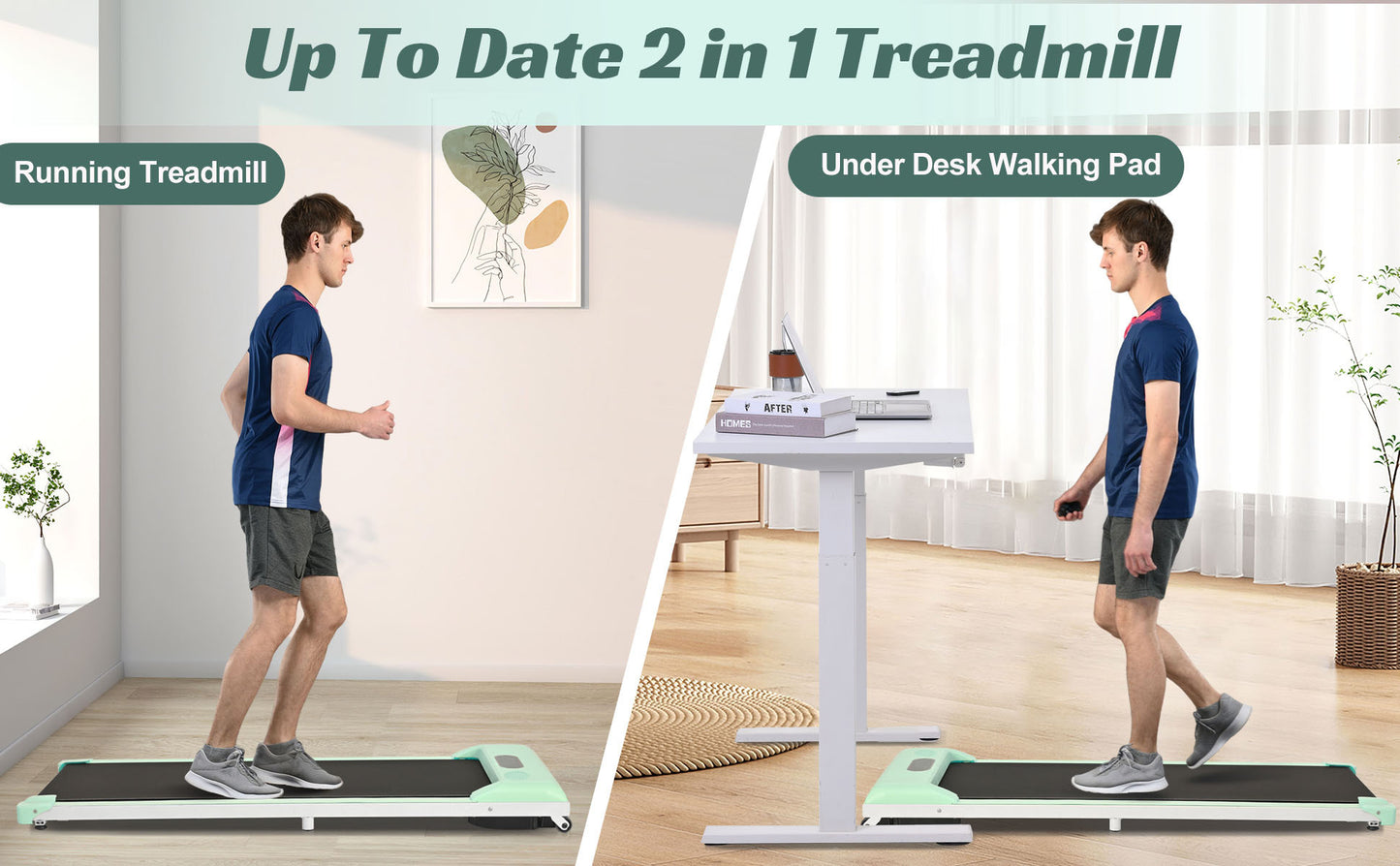 2 in 1 Under Desk Electric Treadmill 2.5HP, Remote Control, Display, Walking Jogging Running Machine Fitness Equipment for Home Gym Office