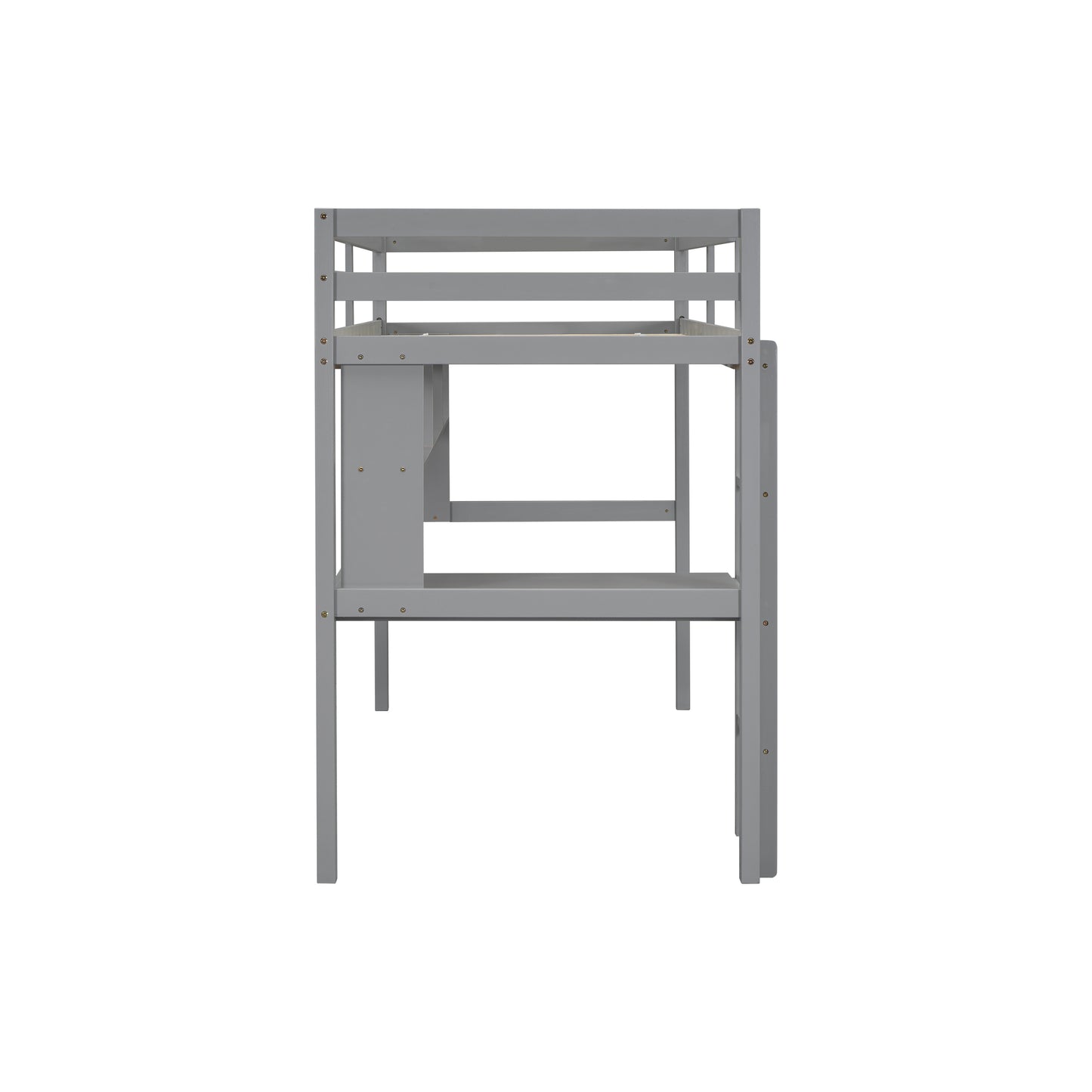 [SantaChoice] Twin Size Loft Bed with desk and shelves, Safety Guardrail and ladder,Grey