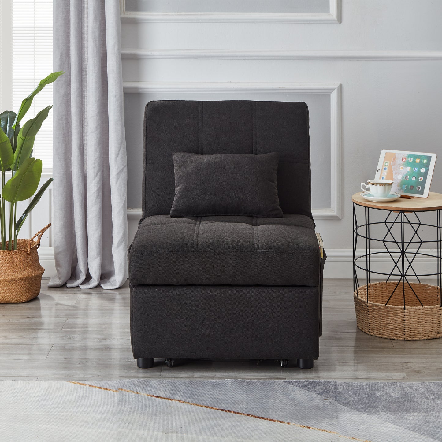 Living Room Bed Room Furniture with Black Linen Fabric Recliner Chair Bed