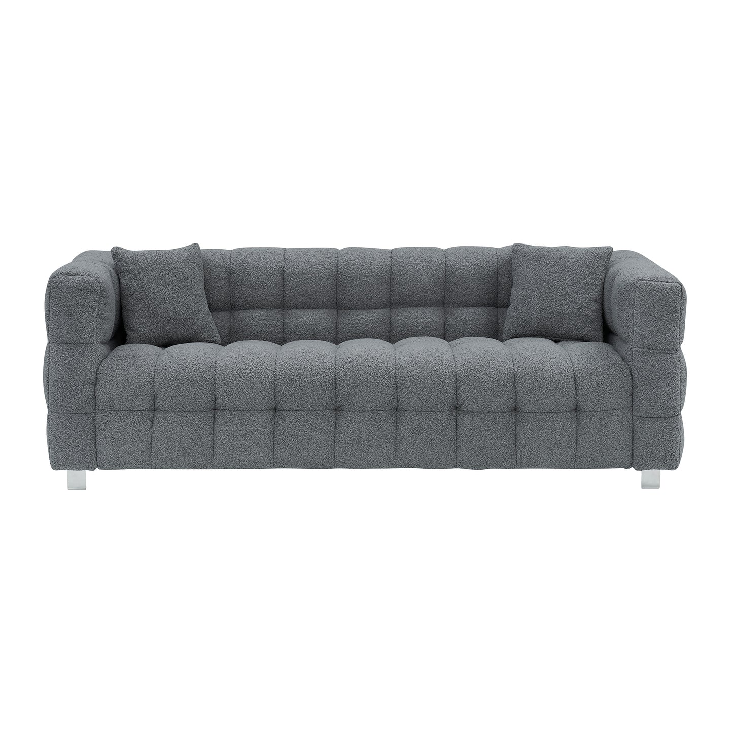 [SantaChoice] Grey teddy fleece sofa 80 inch discharge in living room bedroom with two throw pillows hardware foot support