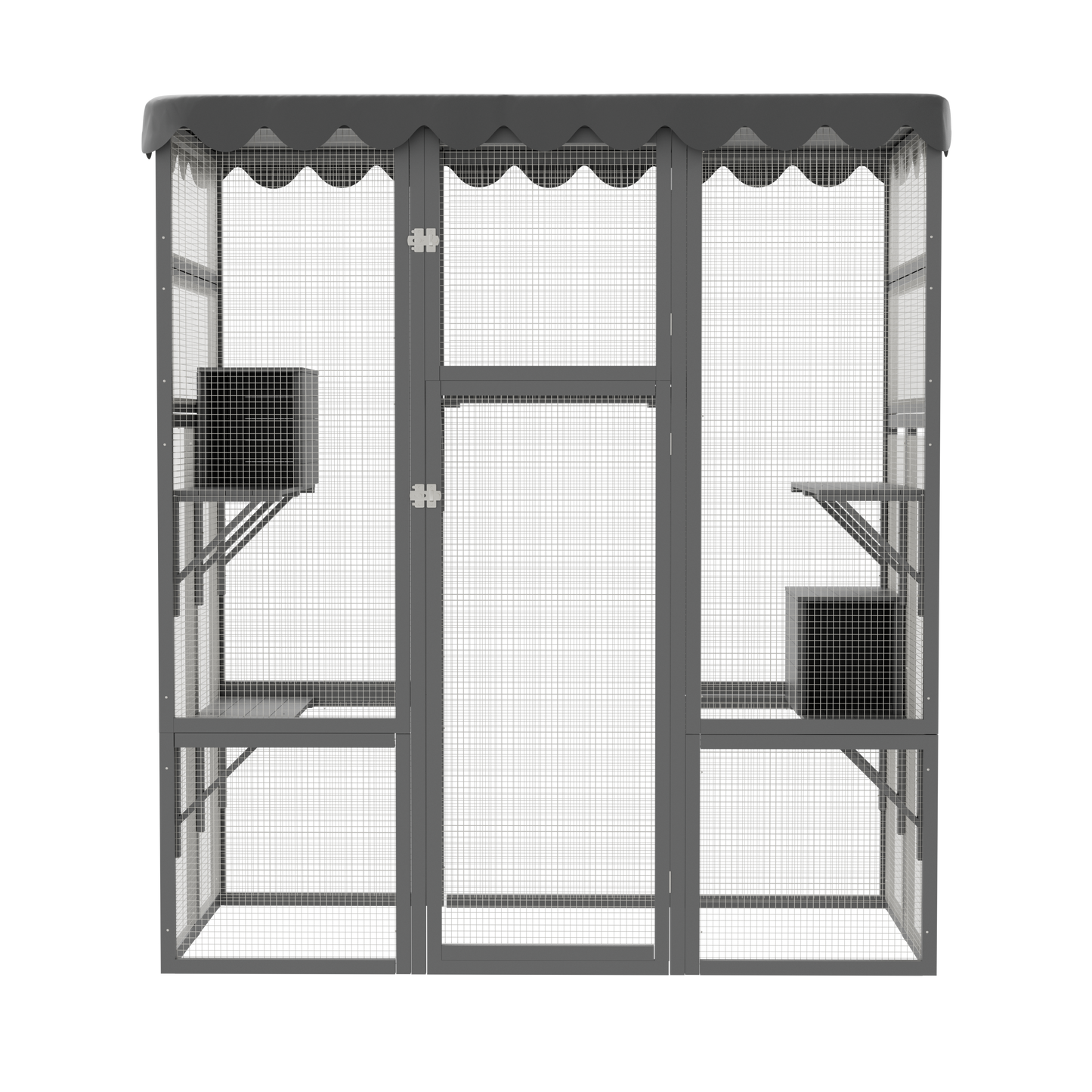 Outdoor Cat House Big Catio Wooden Feral Cat Shelter Enclosure with Large Spacious Interior, 6 High Ledges, Weather Protection Asphalt Roof