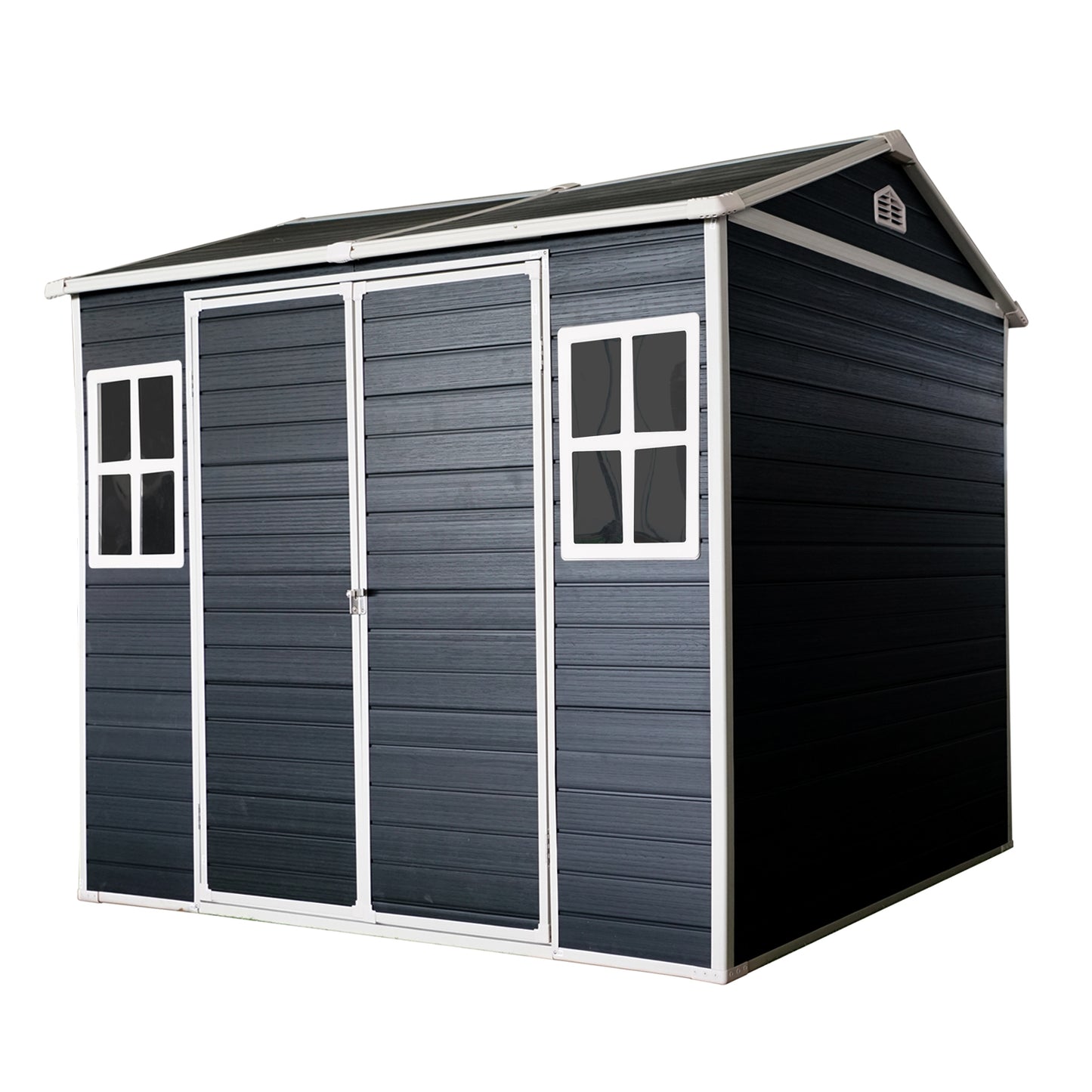 8 x 6ft  Resin Outdoor Storage Shed Waterproof Shed with Floor & Two Windows & Lockable Door, Tool Shed for Garden, Patio, Backyard ,Black