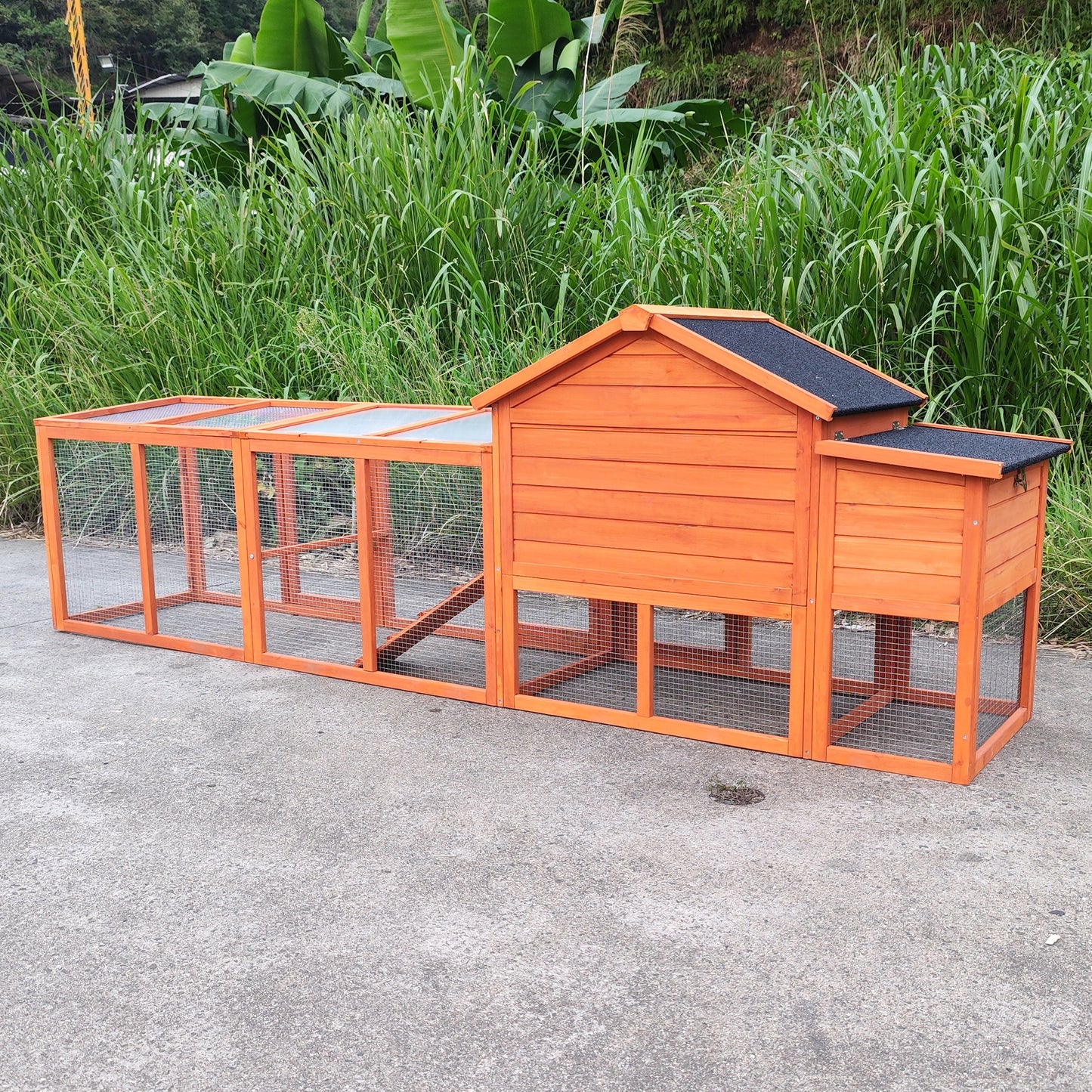 111.5" Wooden Chicken Coop, Large Outdoor Hen House with Nesting Box Poultry Cage, Rabbit Hutch Bunny Cage , Waterproof UV Panel for Outdoor Backyard