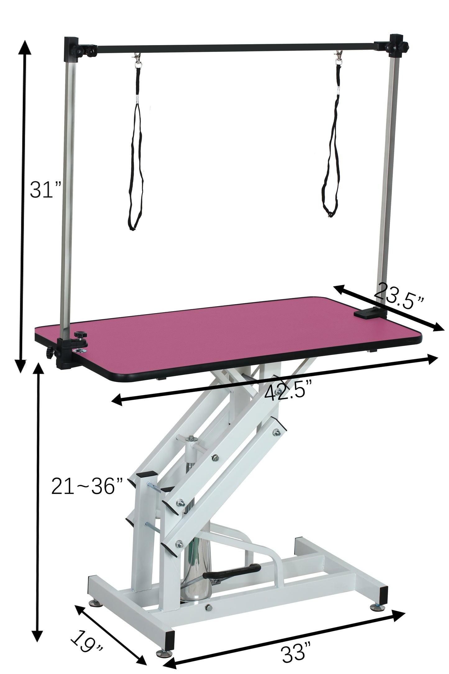 42.5INCH HYDRAULIC PET GROOMING TABLE WITH "H" ARM PINK