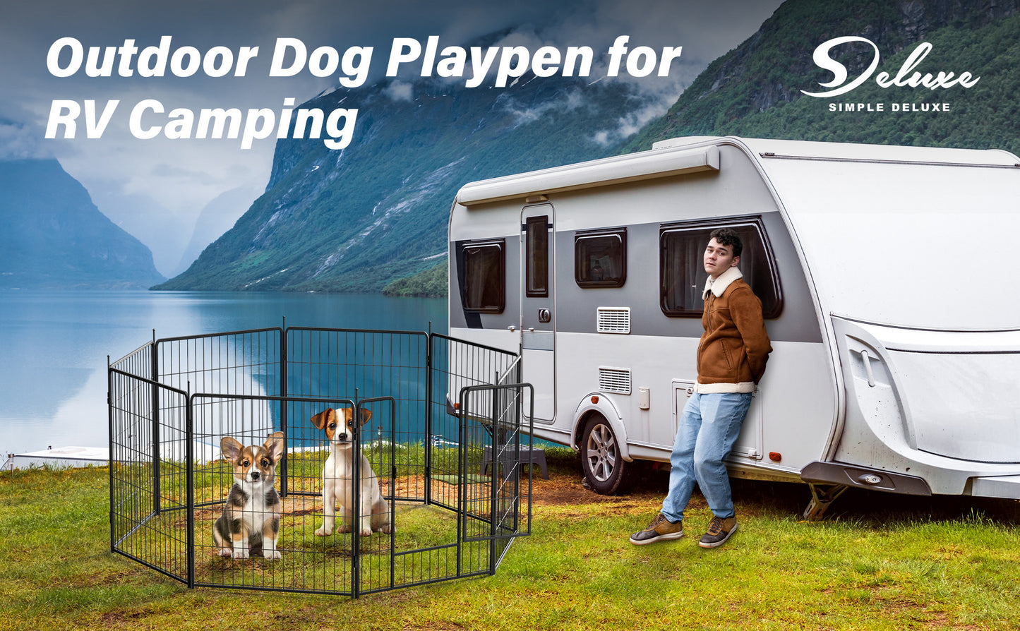 Dog Playpen Indoor Outdoor, 24" Height 8 Panels Fence with Anti-Rust Coating, Metal Heavy Portable Foldable Dog Pen for Large, Medium Small Dogs RV Yard Camping